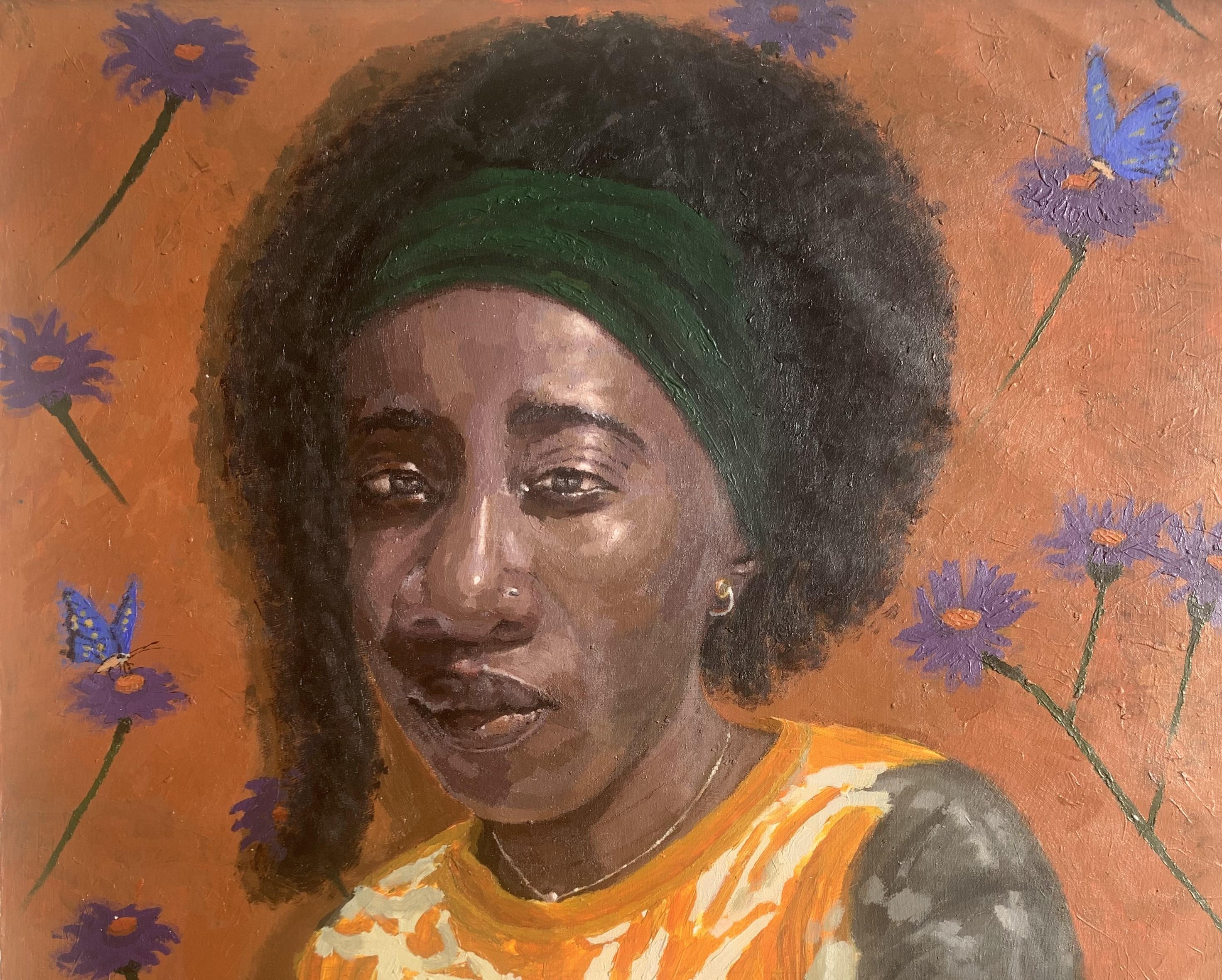Solitario con pensieri 2 - 21° Secolo, Contemporaneo, Ritratto figurativo, Donne - Painting di Olamilekan Bello