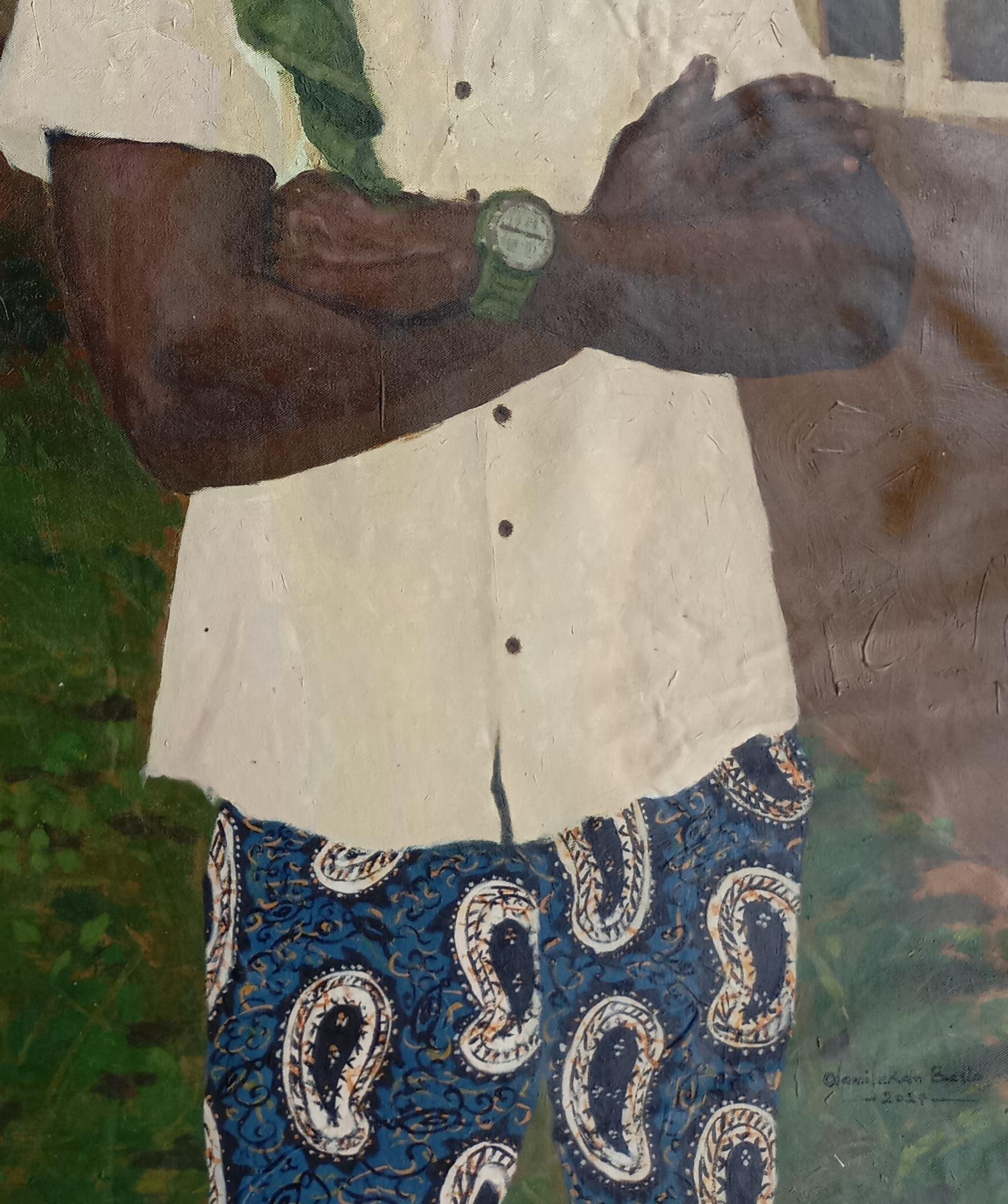 Ogo Enyi (Acqua nel buco) - XXI secolo, Contemporaneo, Figurativo, Paesaggio - Figurative Painting Nero di Olamilekan Bello
