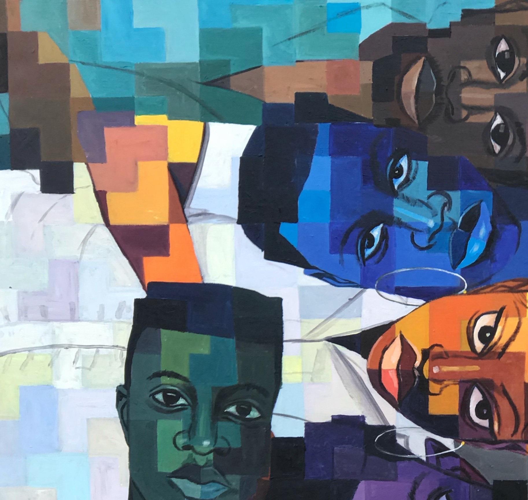 Eine Ode an falsche Bindungen - 21. Jahrhundert, Contemporary, Figurativ, Pixel, Modern Men – Painting von Olamilekan Okunade