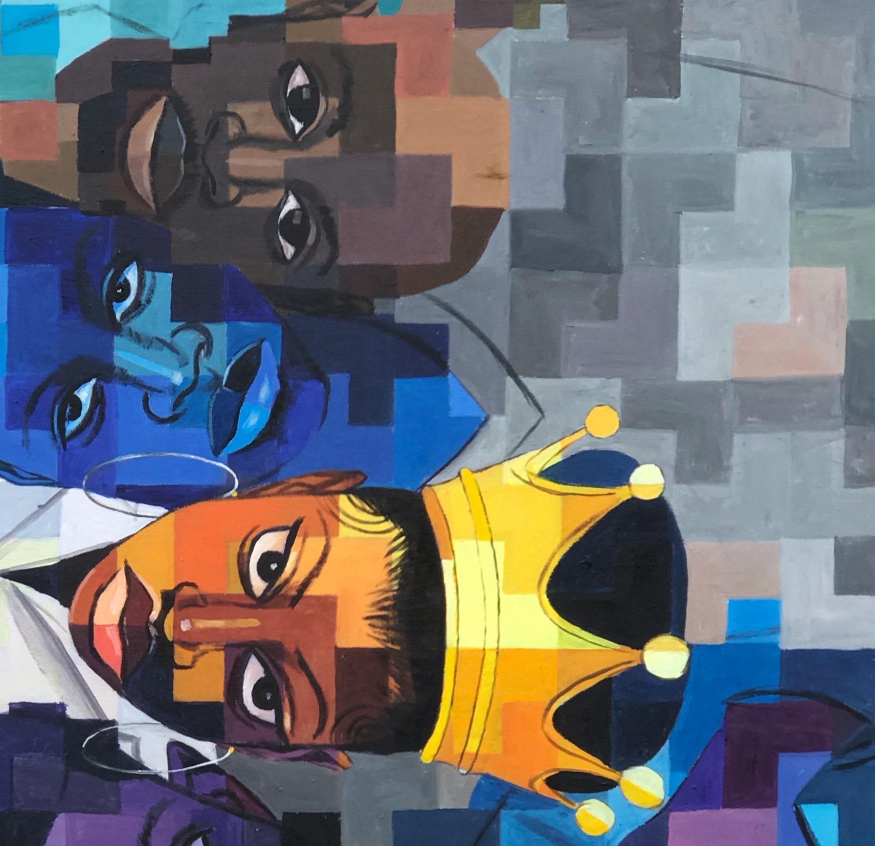 Eine Ode an falsche Bindungen - 21. Jahrhundert, Contemporary, Figurativ, Pixel, Modern Men (Zeitgenössisch), Painting, von Olamilekan Okunade