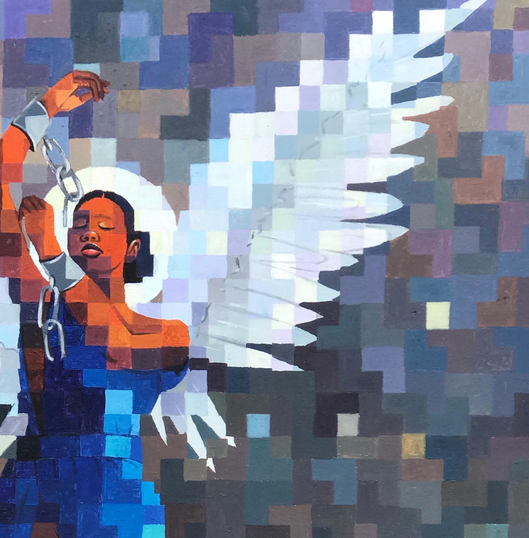 Un'ode alla libertà -21° secolo, Contemporaneo, Figurativo, Pixelato, Donne nude - Figurative Painting Grigio di Olamilekan Okunade