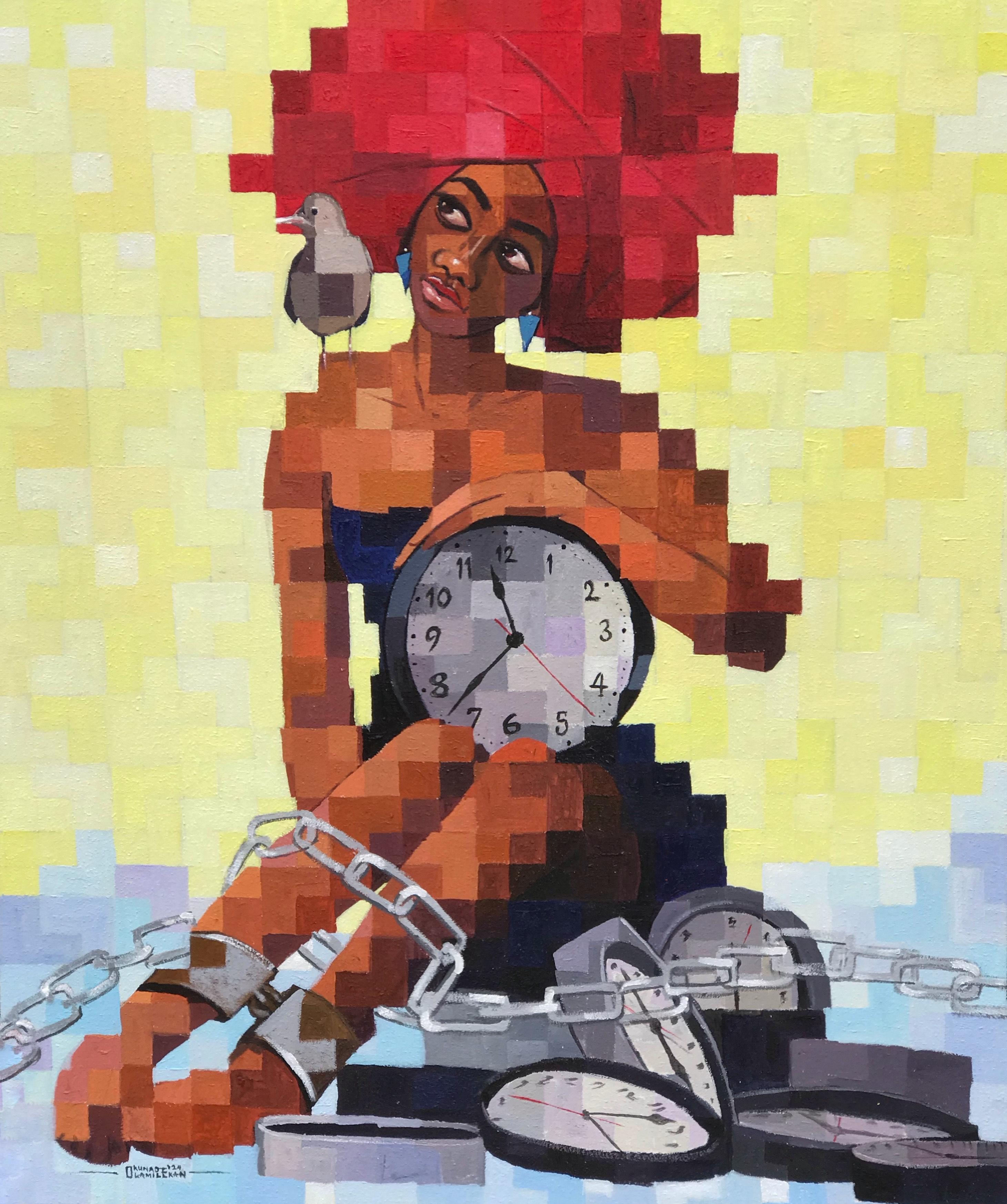 Cry To Freedom - 21st Century, Contemporary, Figurative, Pixelated, Women, Clock (Horloge)