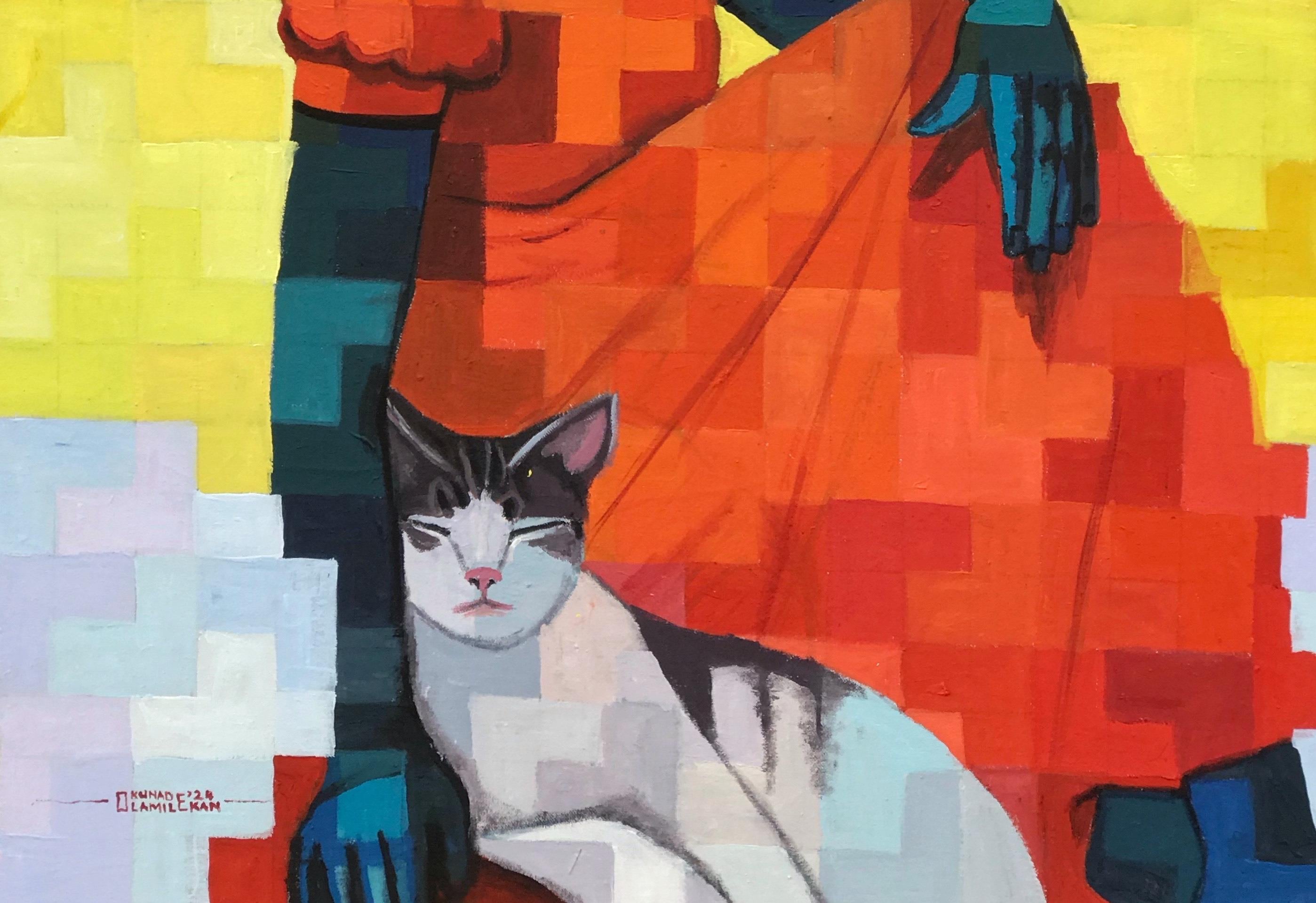 Imp of Reflection - 21. Jahrhundert, Contemporary, Figurativ, Pixel, Frauen, Tier (Zeitgenössisch), Painting, von Olamilekan Okunade