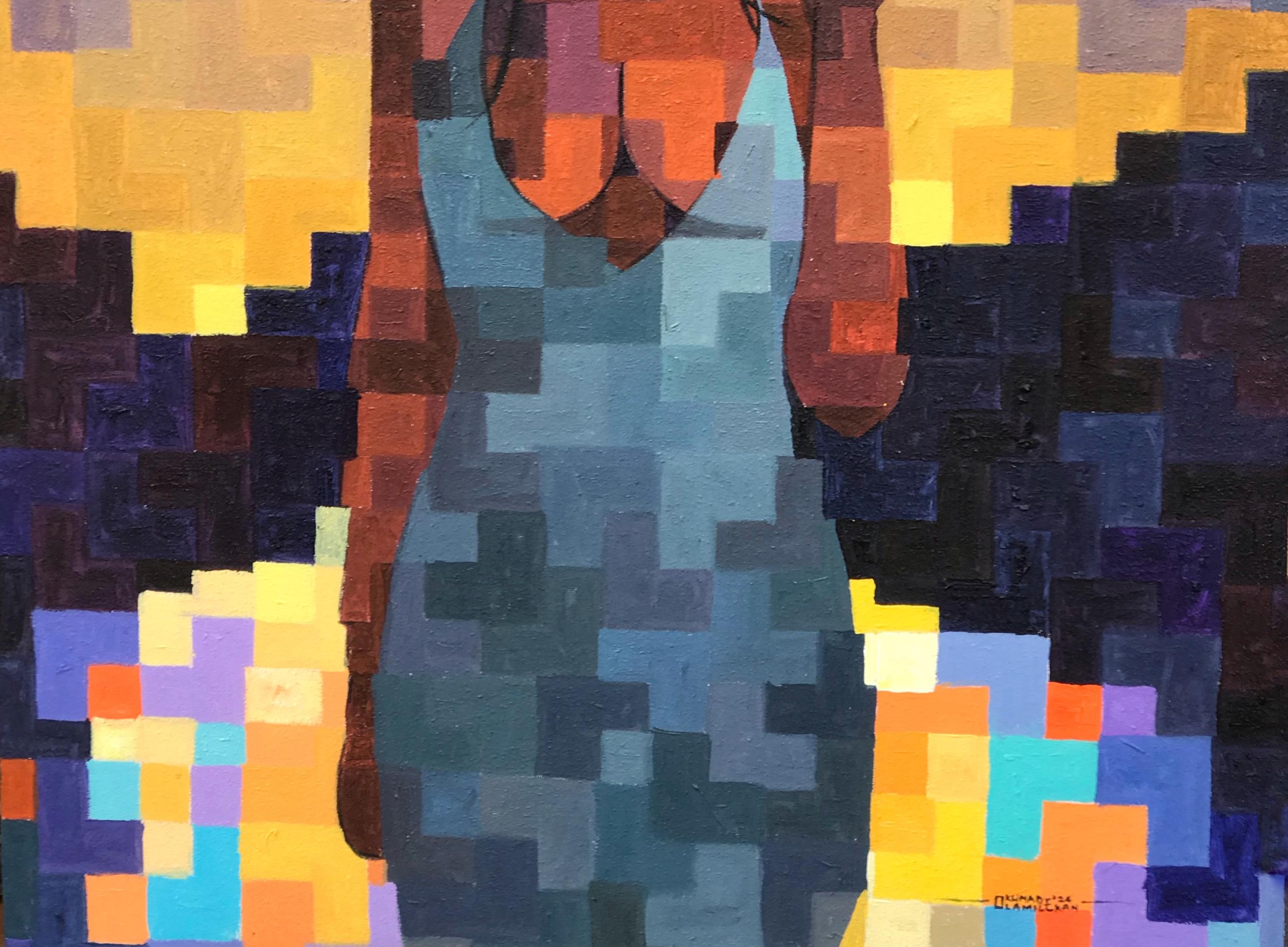 Lichtträger - 21. Jahrhundert, Contemporary, Figurativ, Verpixelt, Frauen, Kerze (Zeitgenössisch), Painting, von Olamilekan Okunade