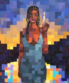 Portadora de Luz - Siglo XXI, Contemporáneo, Figurativo, Pixelado, Mujer, Vela