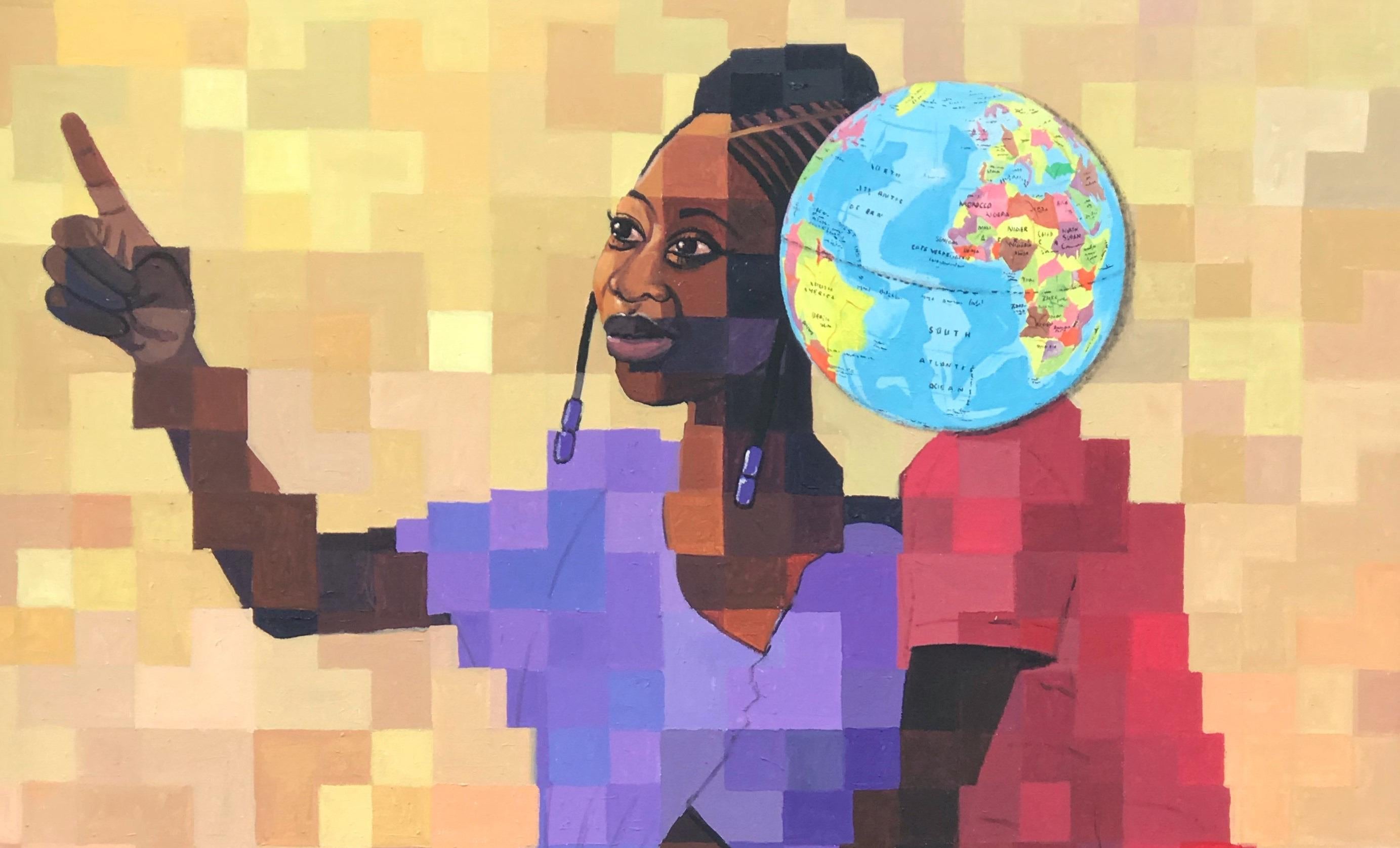 Place Called Home -21. Jahrhundert, Zeitgenössisch, Figurativ, Verpixelt, Frauen – Painting von Olamilekan Okunade