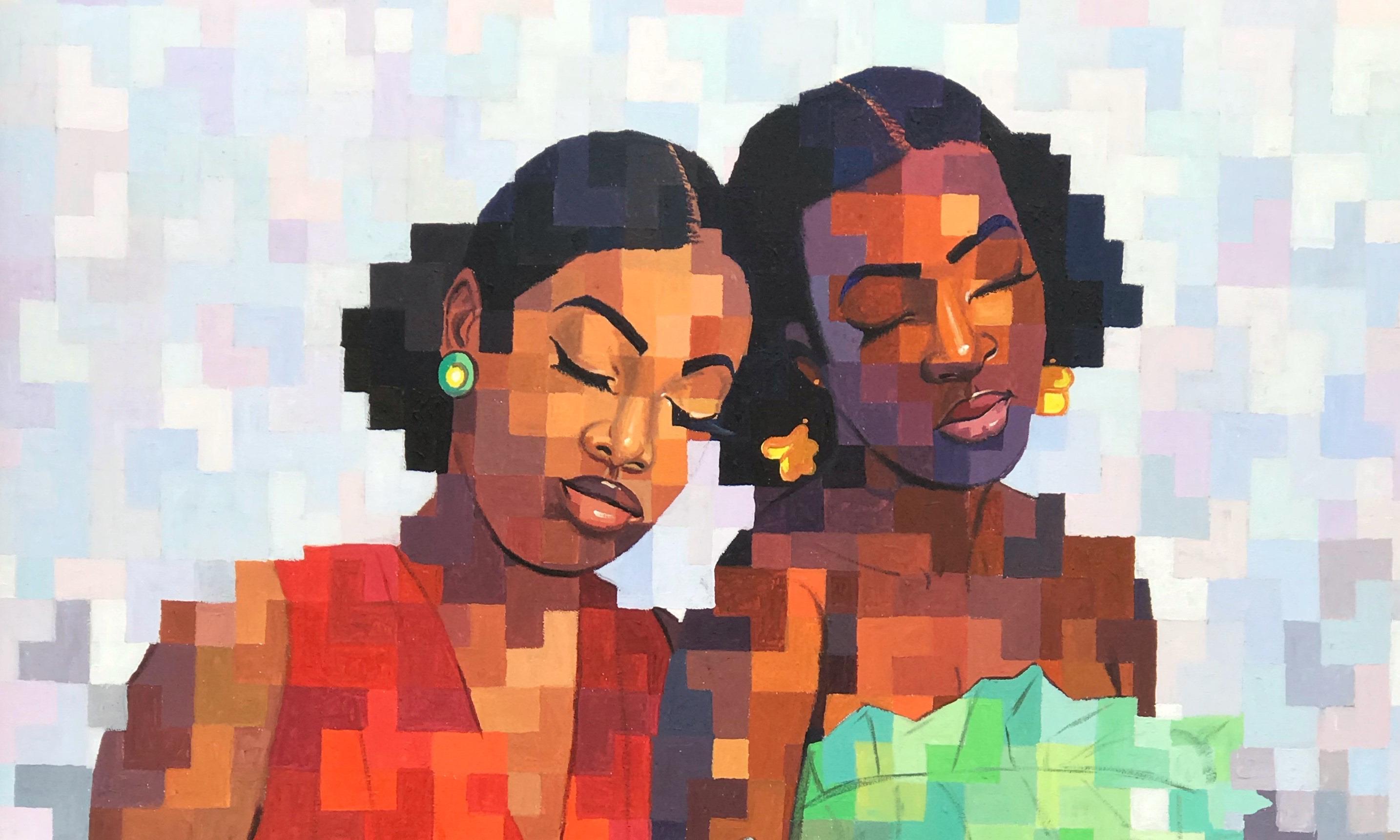 Solidarietà tra sorelle -21° secolo, Contemporaneo, Figurativo, Pixel, Amore, Donne - Painting di Olamilekan Okunade