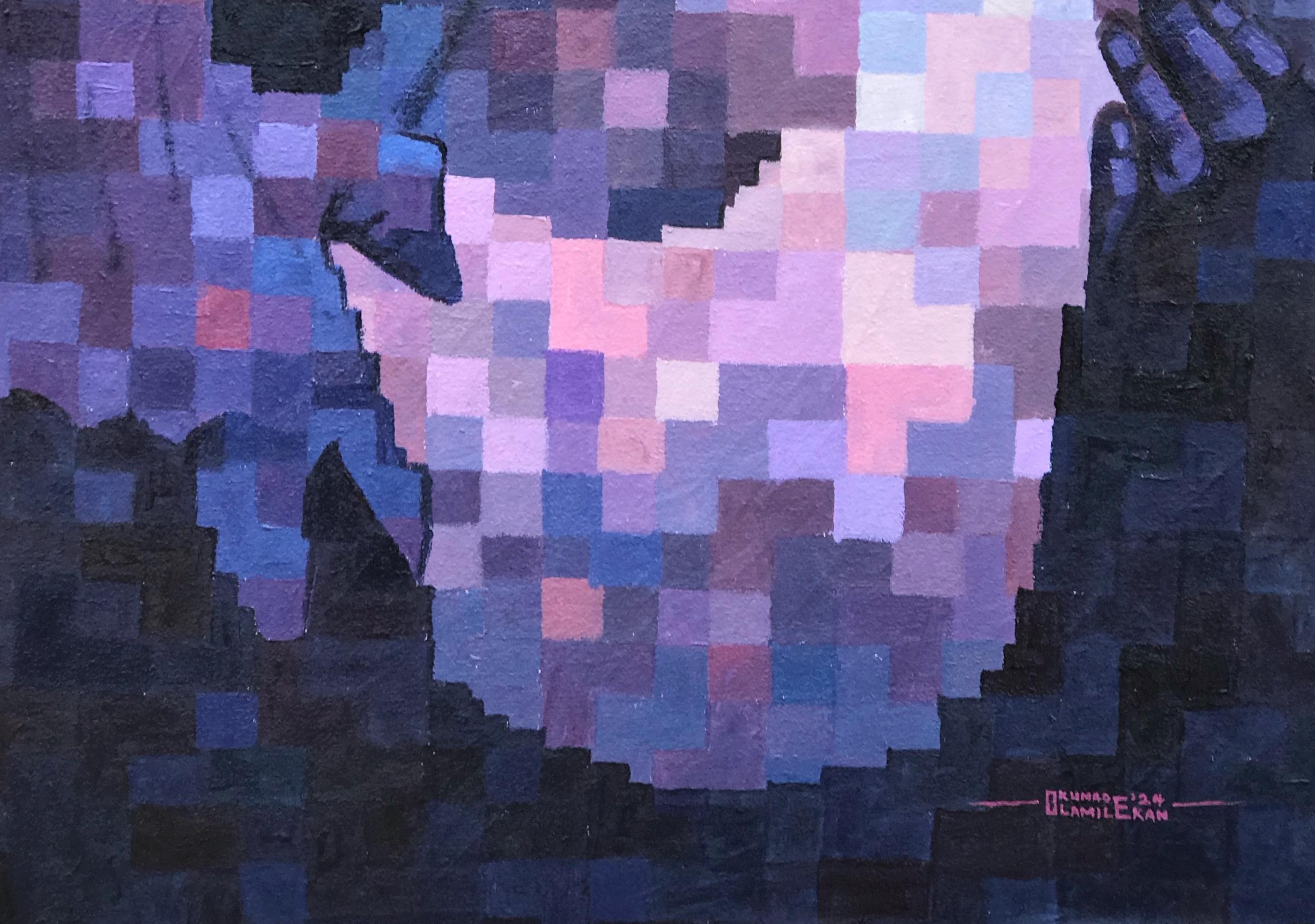 Tempel Gottes 2 - 21. Jahrhundert, Zeitgenössisch, Figurativ, Verpixelt, Frauen, Nackt (Violett), Portrait Painting, von Olamilekan Okunade