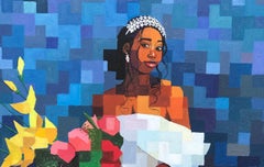 White Wedding 1 -21st Century, Contemporary, Figurative, Pixelated, Floral Women