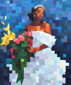Weiße Hochzeit 1 -21. Jahrhundert, Zeitgenössisch, Figurativ, Verpixelt, Floral Frauen