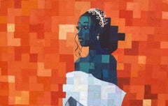 White Wedding 2 -21st Century, Contemporary, Figurative, Pixelated, Floral Women
