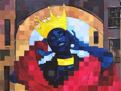 Woman King -21st Century, Contemporary, Figurative, Pixelated, Red, Crown Africa