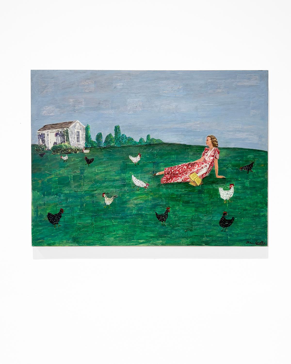 Brood (Collage Paysage d'un élevage de poulets et figure féminine couchée) en vente 5