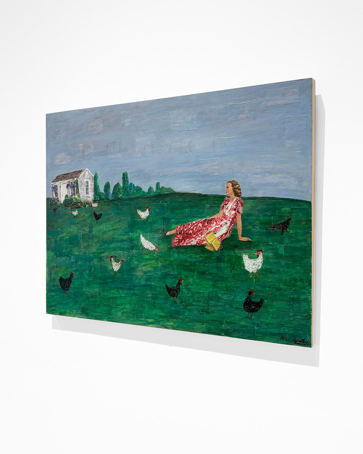 Brood (Collage Paysage d'un élevage de poulets et figure féminine couchée) en vente 6