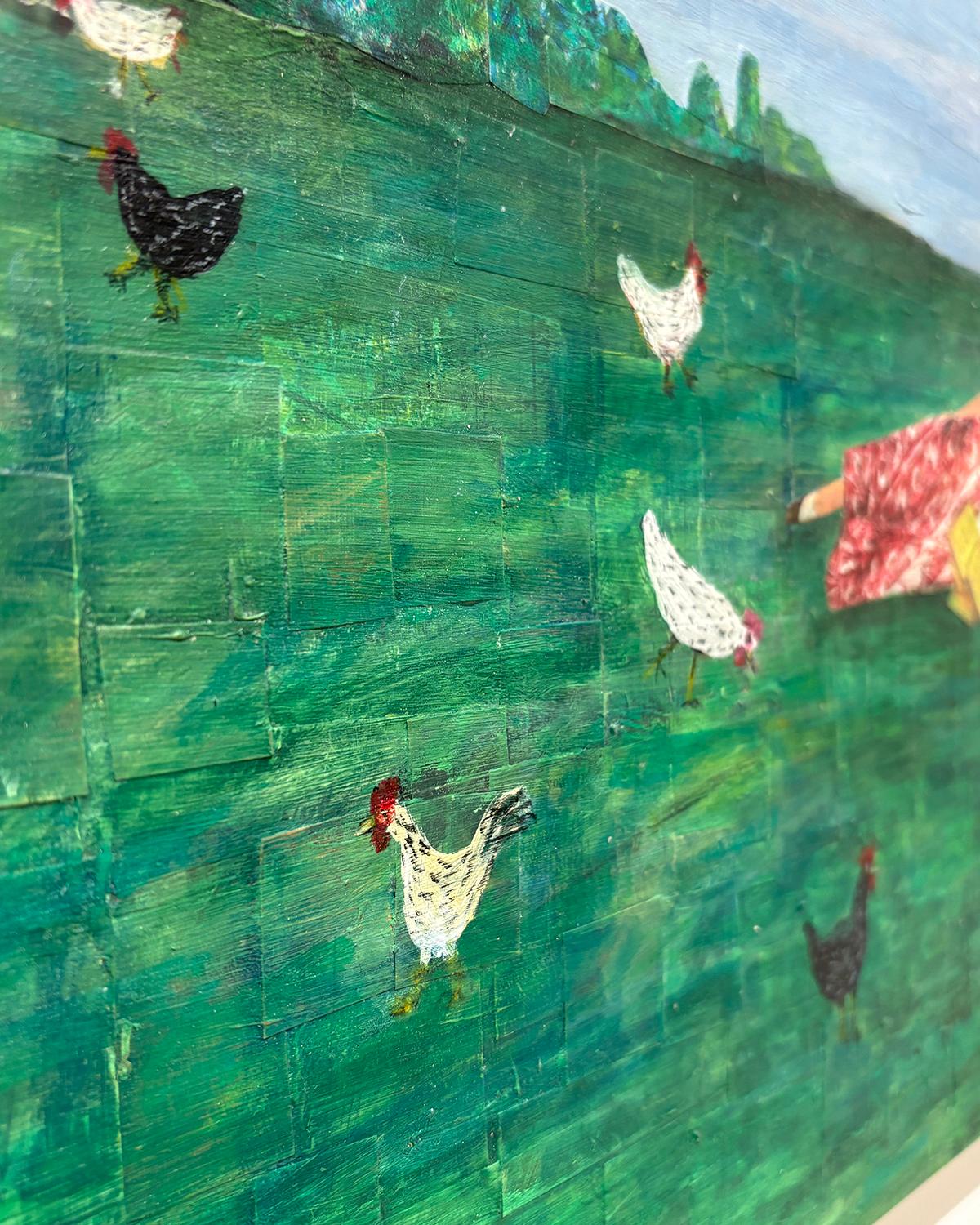 Brood (Collage Paysage d'un élevage de poulets et figure féminine couchée) en vente 8