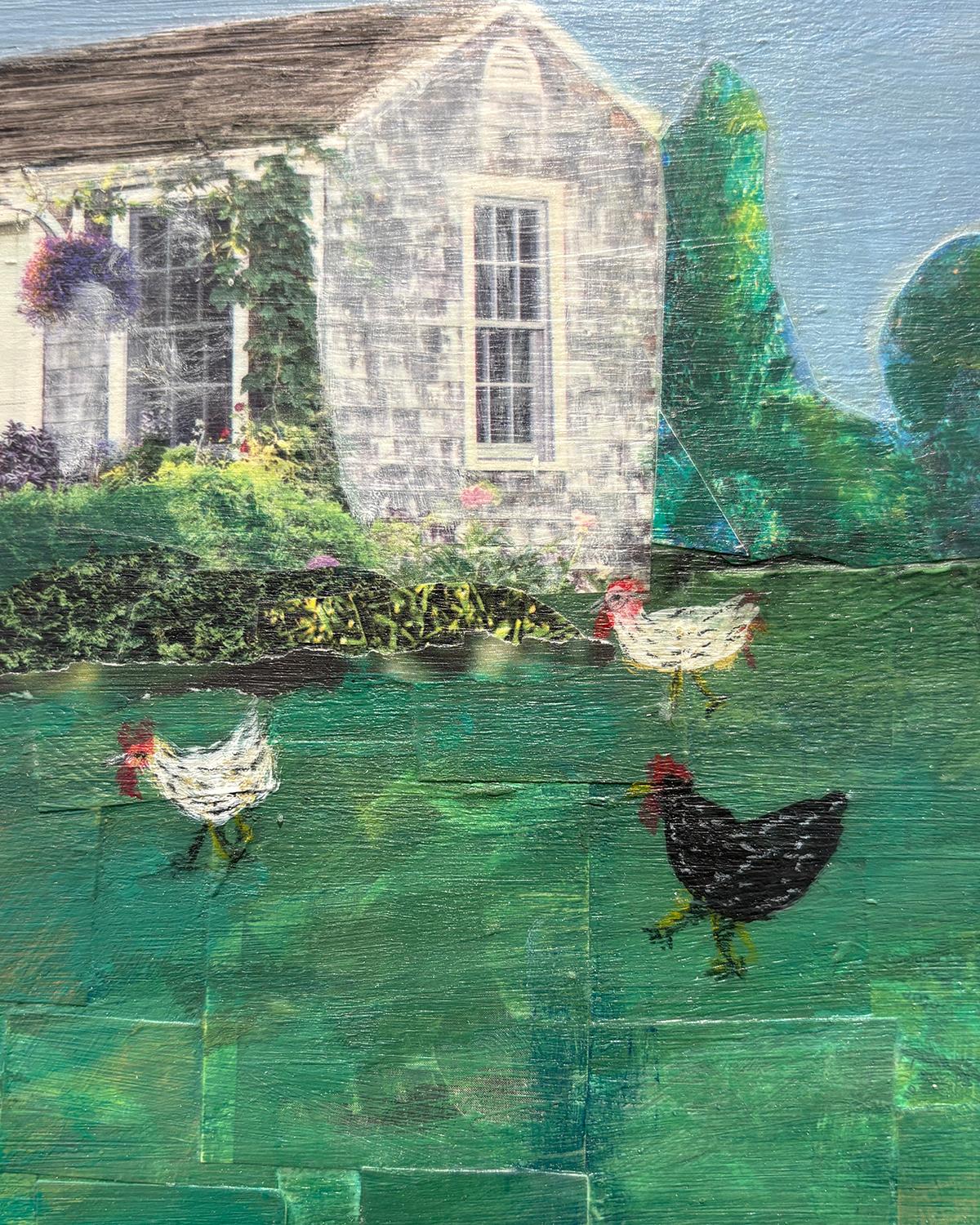 Brood (Collage Paysage d'un élevage de poulets et figure féminine couchée) en vente 10