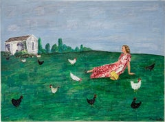 BROOD (paesaggio a collage di allevamento di polli e figura femminile reclinata)