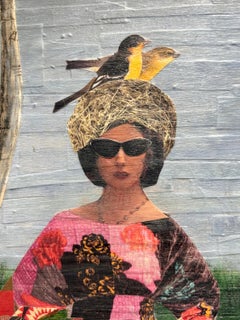 Meander (Female Figure in Quilted Dress with Collage Lake Landscape)