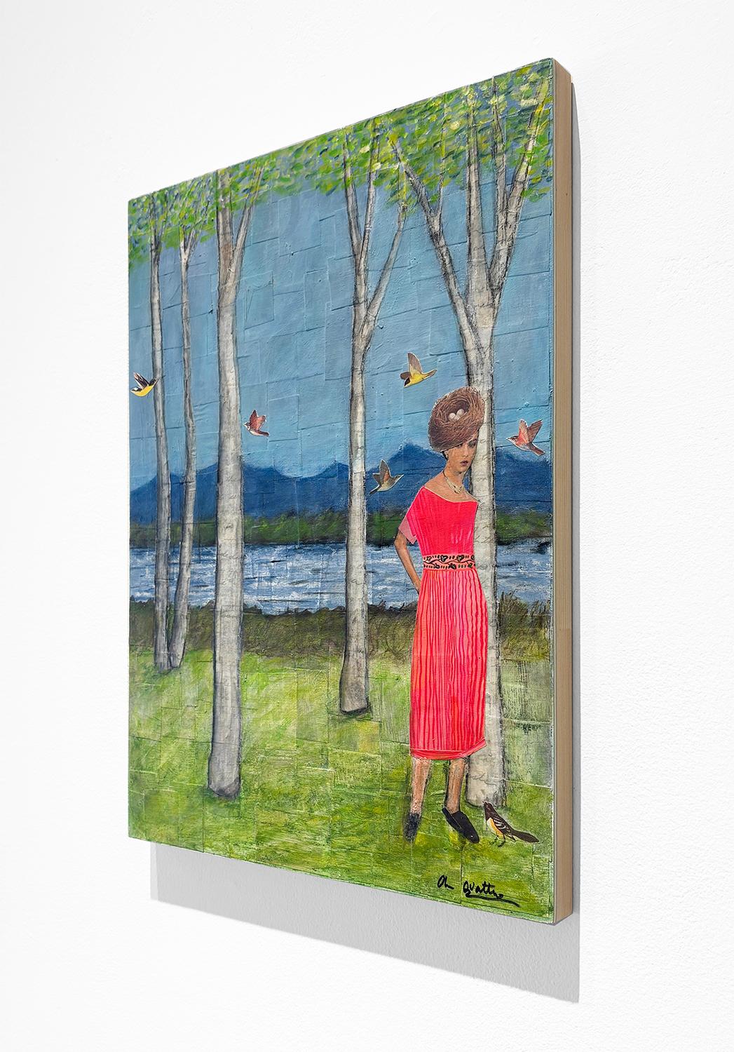 Nesting Season (Whimsical Collage of Female Figure and Birds in the Forest) For Sale 7