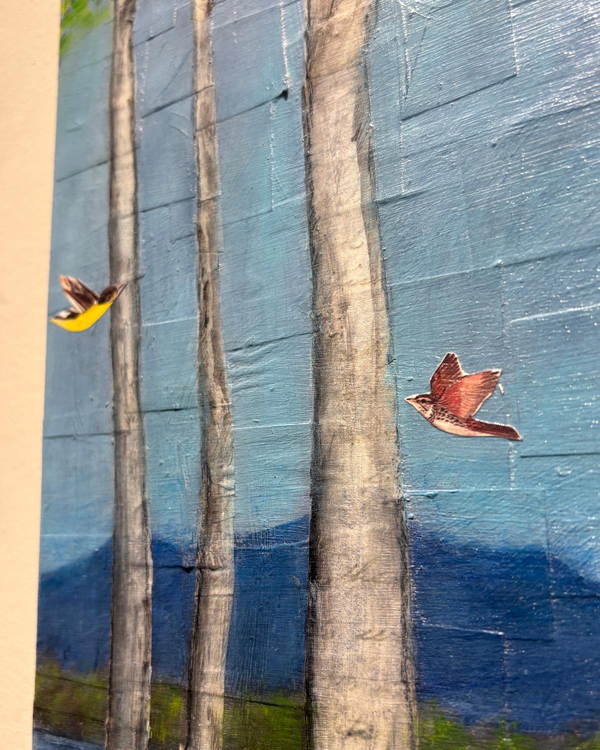 Nesting Season (Whimsical Collage of Female Figure and Birds in the Forest) For Sale 1