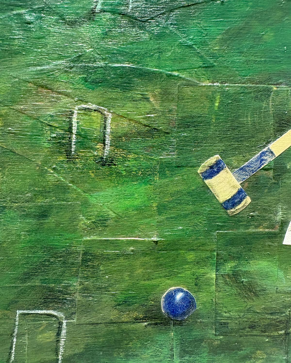 Summer Lawn (Elegant Collage of Three Female Figures Playing Croquet) For Sale 9
