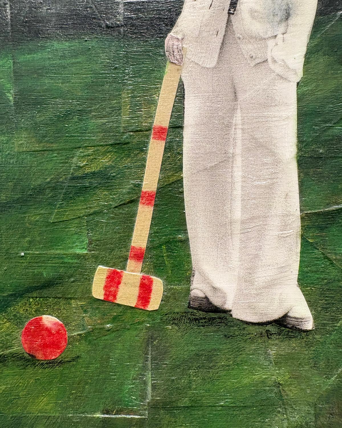 Summer Lawn (Elegant Collage of Three Female Figures Playing Croquet) For Sale 10