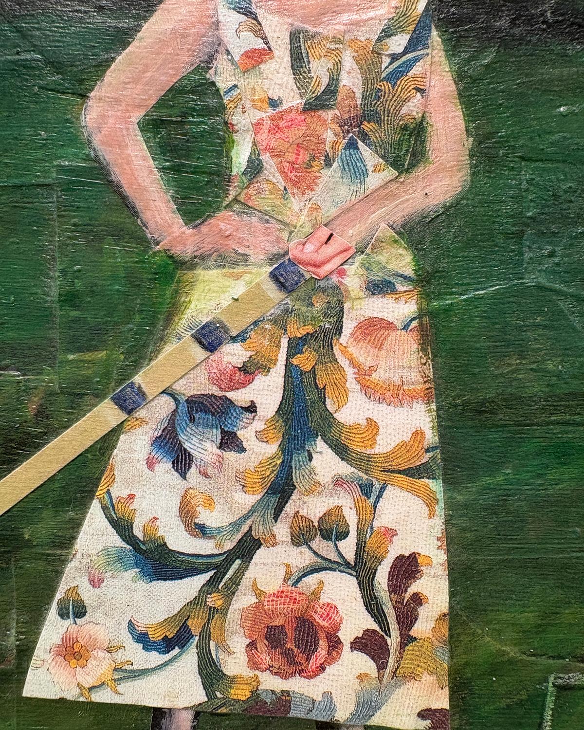Summer Lawn (Elegant Collage of Three Female Figures Playing Croquet) For Sale 11