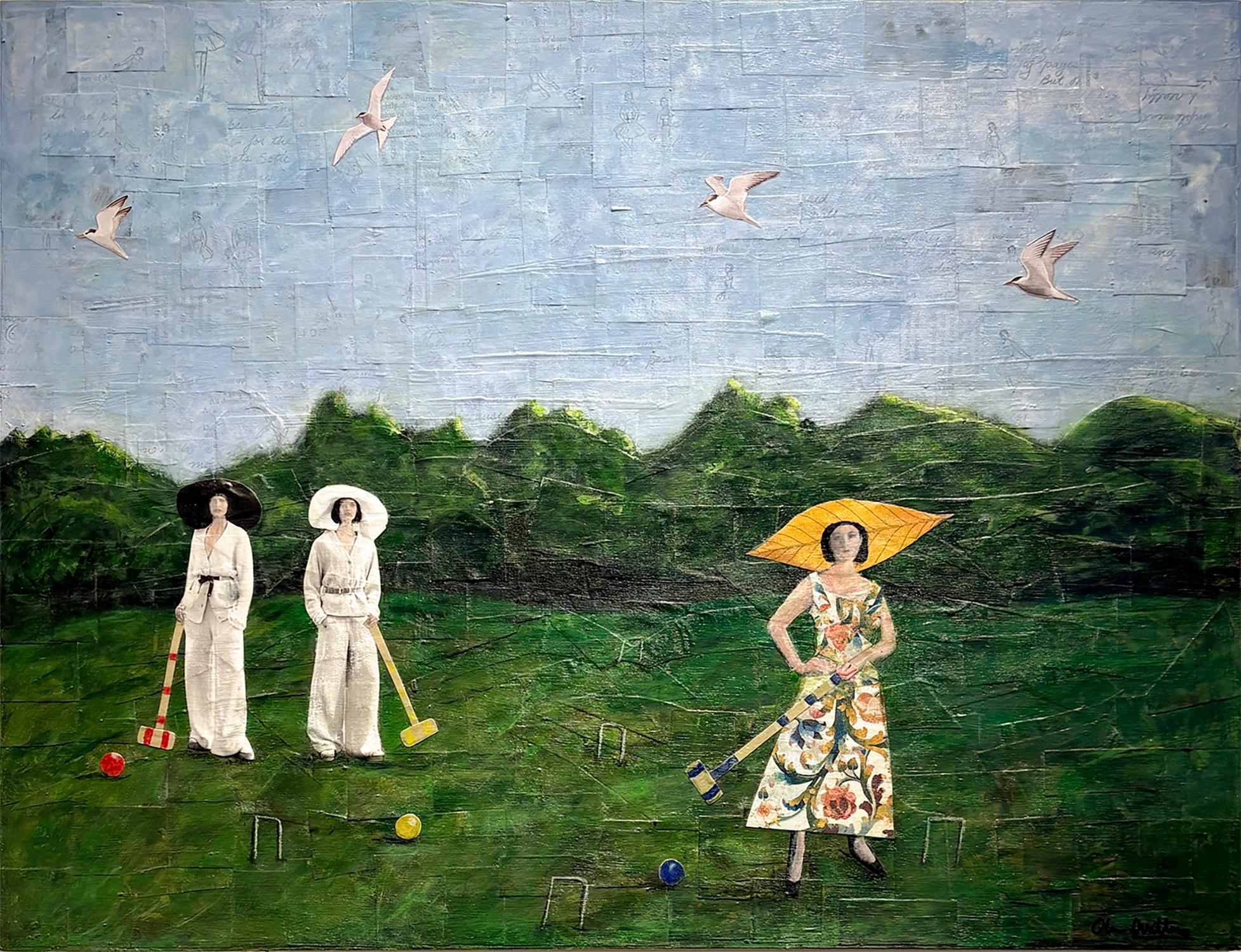 Prato estivo (Elegance Collage di tre figure femminili che giocano a croquet)