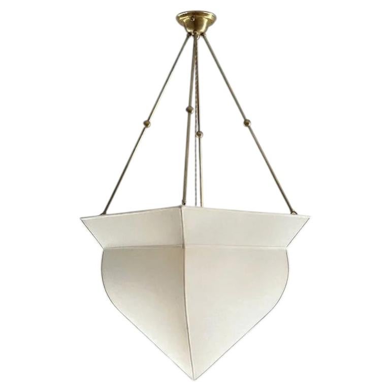 Olana Pendant Light, Custom Cream Linen Shade, Raw Brass Finish