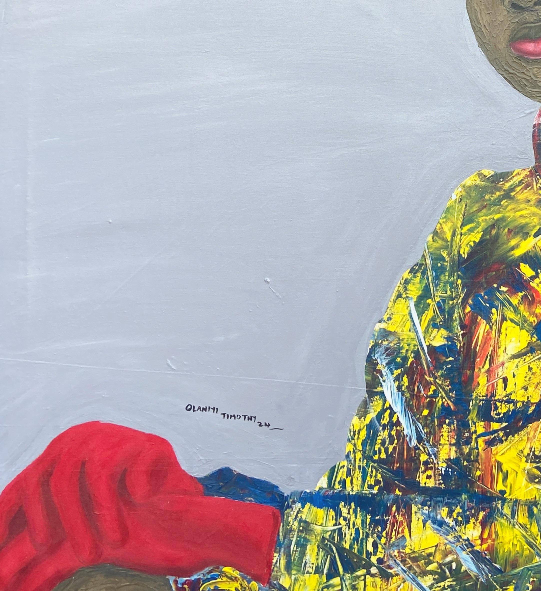 Bellezza africana -21° secolo contemporaneo, Ritratto figurativo, Donne, Africa - Portrait Painting Grigio di Olaniyi Timothy