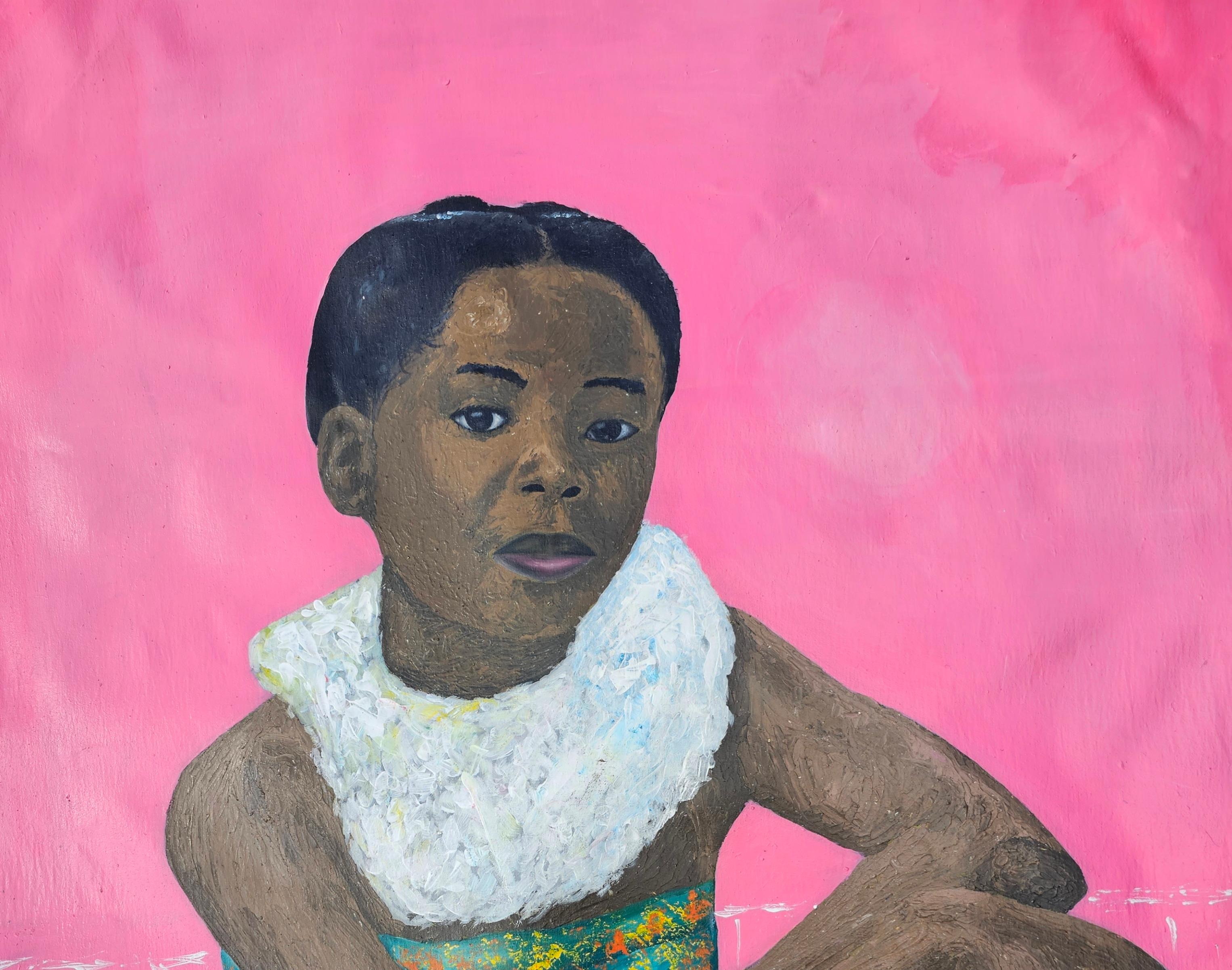 Be Still - 21st Century Contemporary, Figurative Portrait, Acrylic, Young Girl - Painting by Olaniyi Timothy