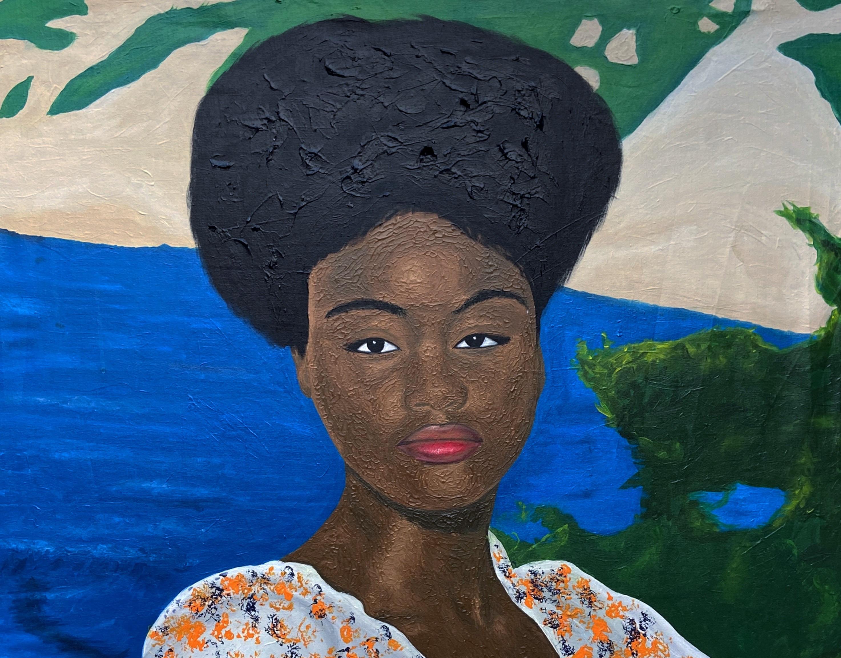 Between Sky and Soul -21st Century Contemporary, Figurative, Nature Modern Women - Painting de Olaniyi Timothy