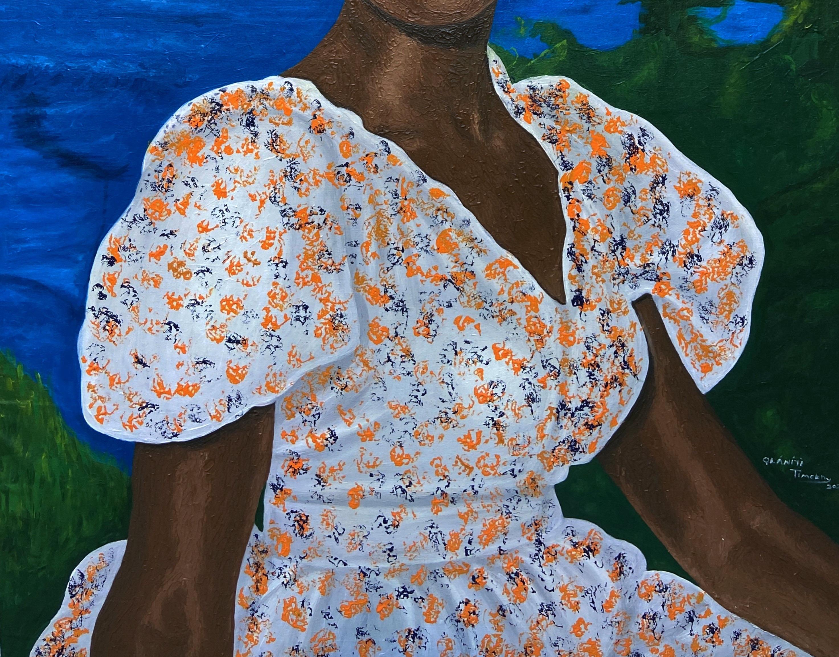 Between Sky and Soul -21st Century Contemporary, Figurative, Nature Modern Women - Painting Expresionista de Olaniyi Timothy