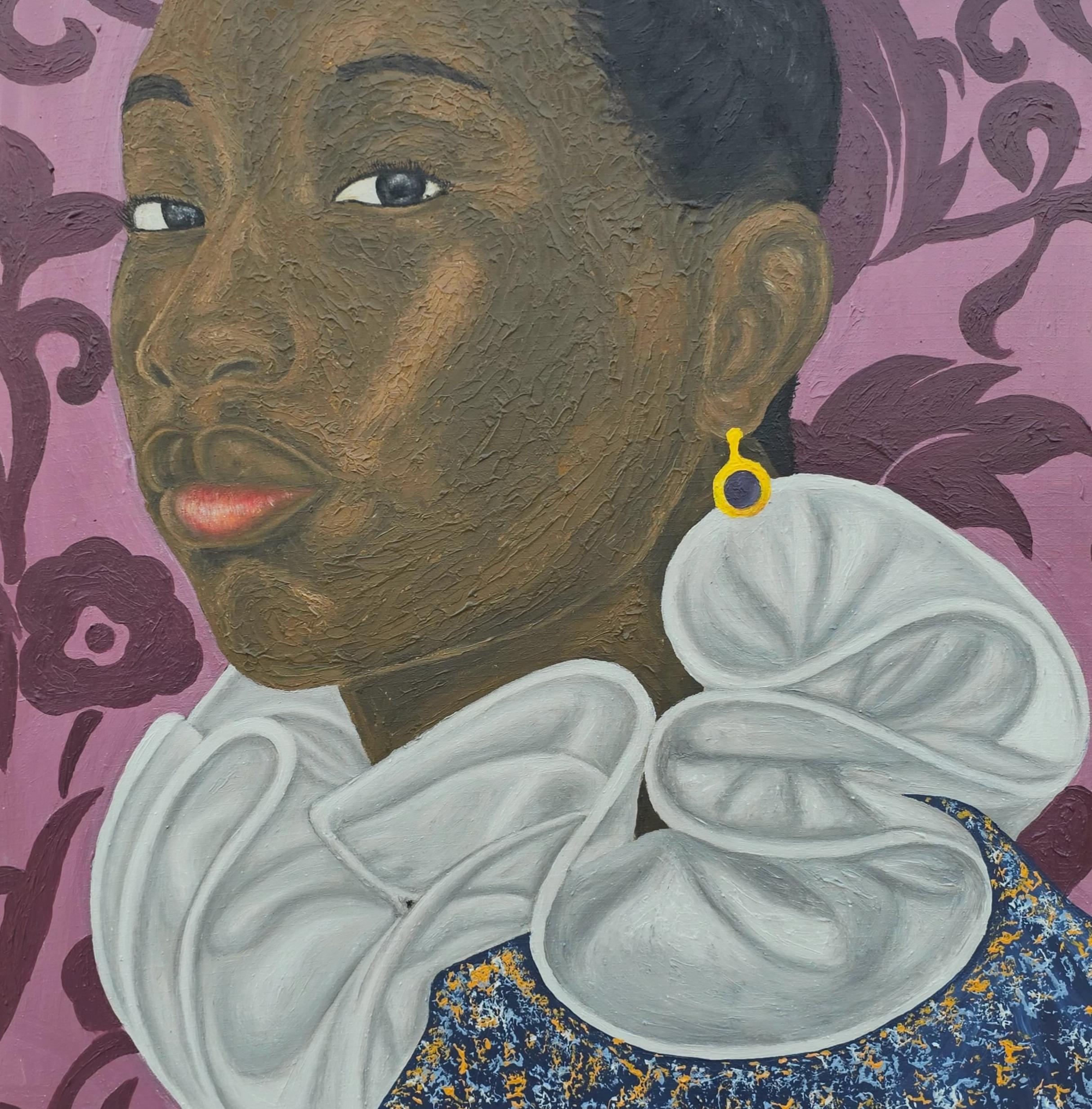 One of the things that add up to the heritage and the beauty of African culture is the royalty. 

The artwork symbolizes an African woman in the spirit of her royalty embodied with beauty, elegance and pride. Her courageous gaze is a way of