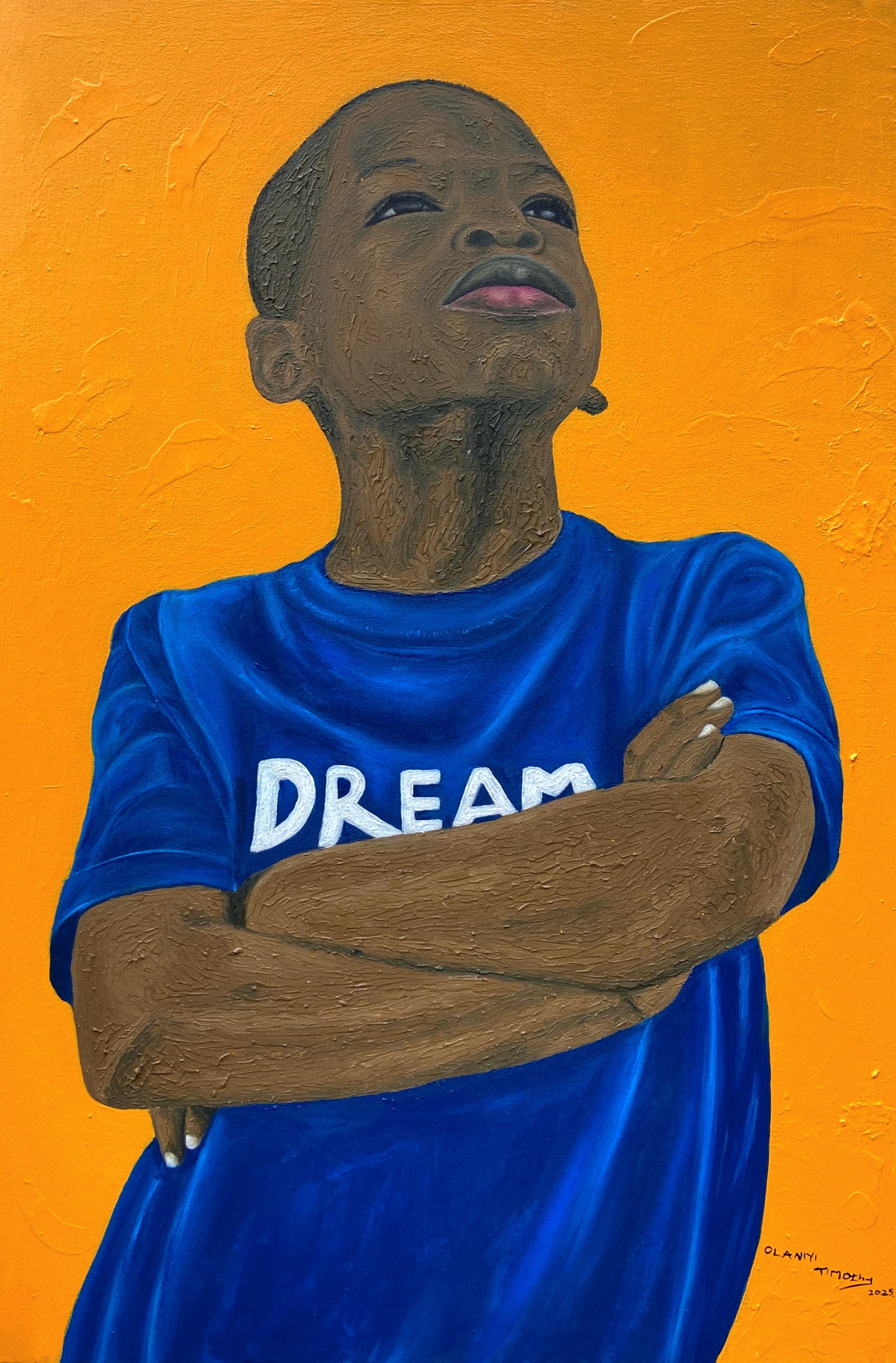 Portrait Painting de Olaniyi Timothy - Niño con un sueño en los ojos -Siglo XXI Contemporáneo, Figurativo, Gente moderna