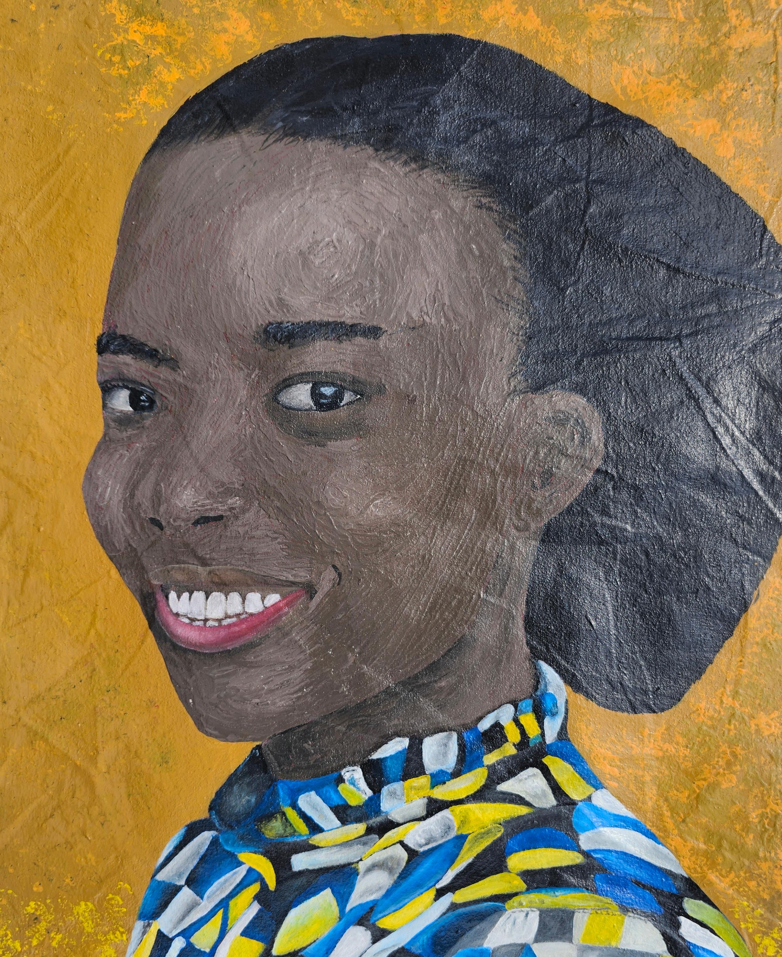 Resplandor Enigmático (Un retrato de Gracia y Virtud) - Siglo XXI, Contemporáneo - Portrait Painting Marrón de Olaniyi Timothy
