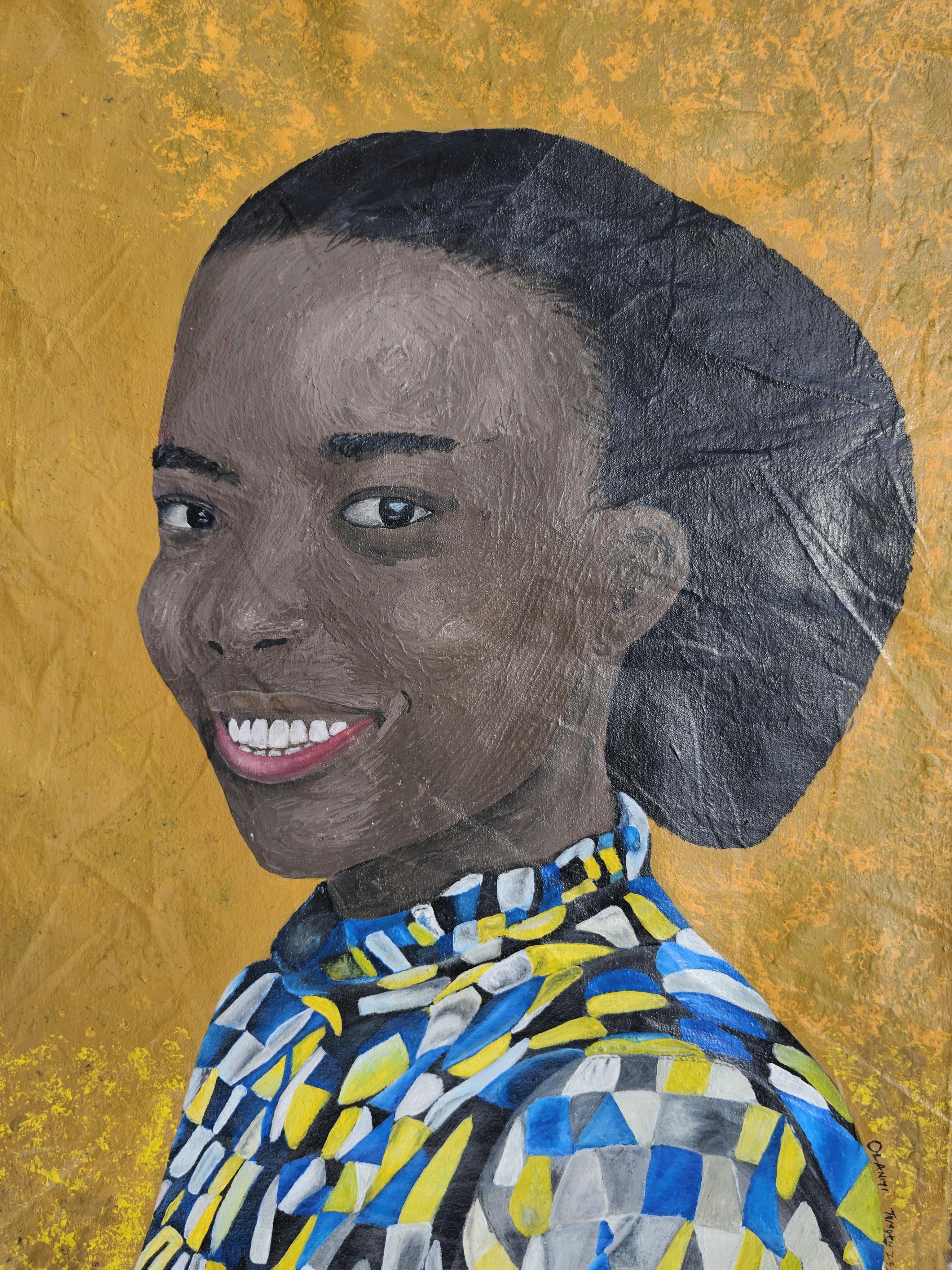 Portrait Painting de Olaniyi Timothy - Resplandor Enigmático (Un retrato de Gracia y Virtud) - Siglo XXI, Contemporáneo