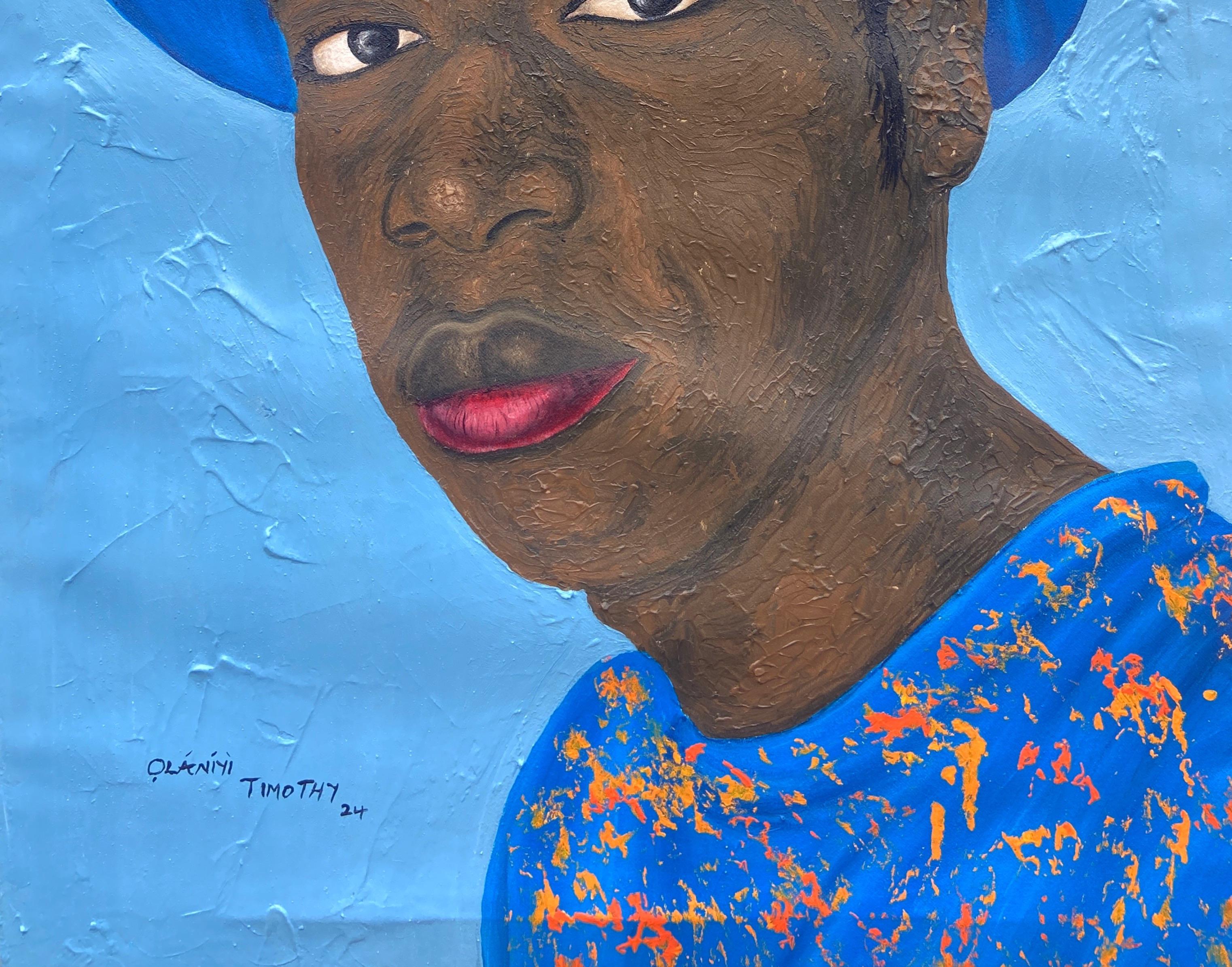 Guardare con coraggio 1 -21° Secolo Contemporaneo, Ritratto figurativo, Cappello da uomo, Africa - Painting Espressionista di Olaniyi Timothy