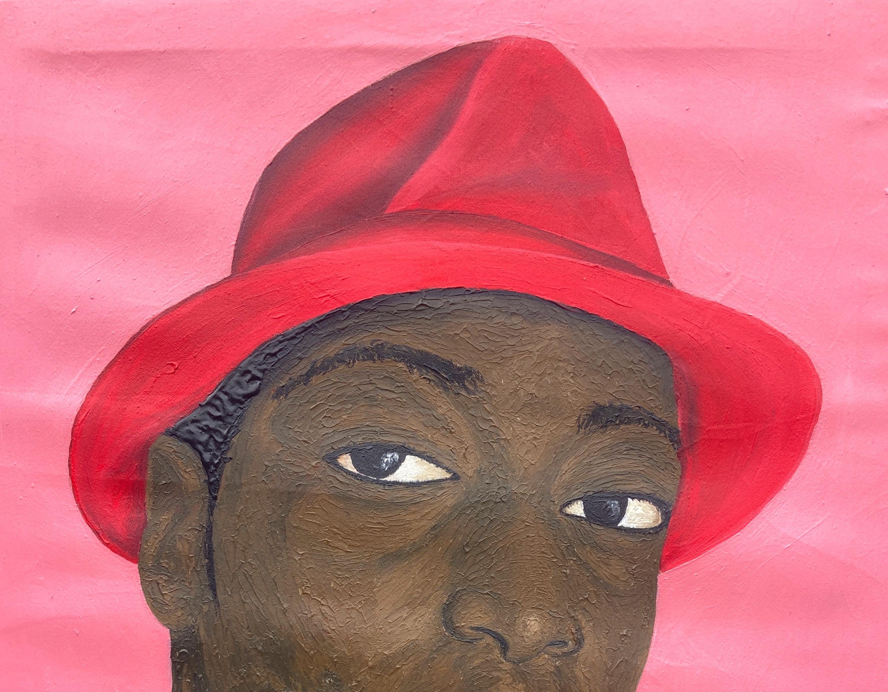 Guardare con coraggio 2 -21° secolo contemporaneo, Ritratto figurativo, Cappello da uomo, Africa - Painting di Olaniyi Timothy