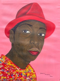 Mirando con audacia 2 -Siglo XXI Contemporáneo, Retrato figurativo, Sombrero de hombre, África