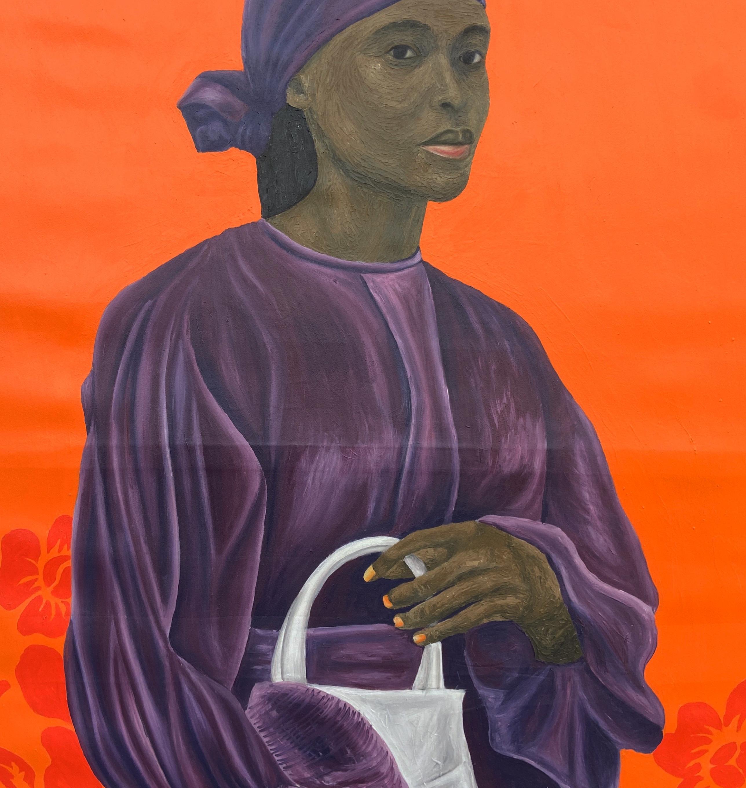 Her Innocence - 21st Century Contemporary, Figurative, Portrait, Women, Modern - Red Figurative Painting by Olaniyi Timothy