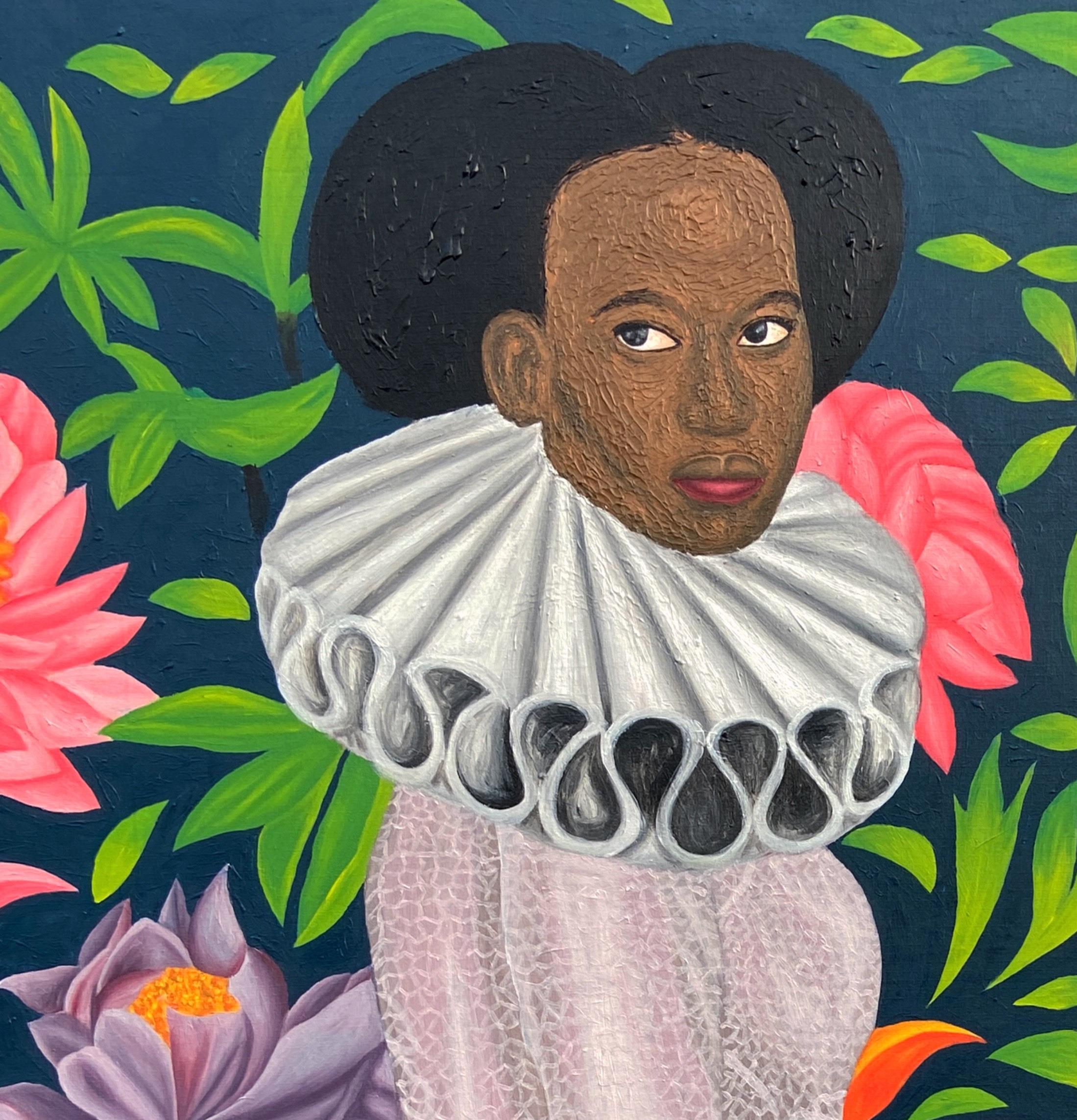 In Her Solace - 21st Century Contemporary, Figurative, Portrait, Women, Modern - Painting by Olaniyi Timothy