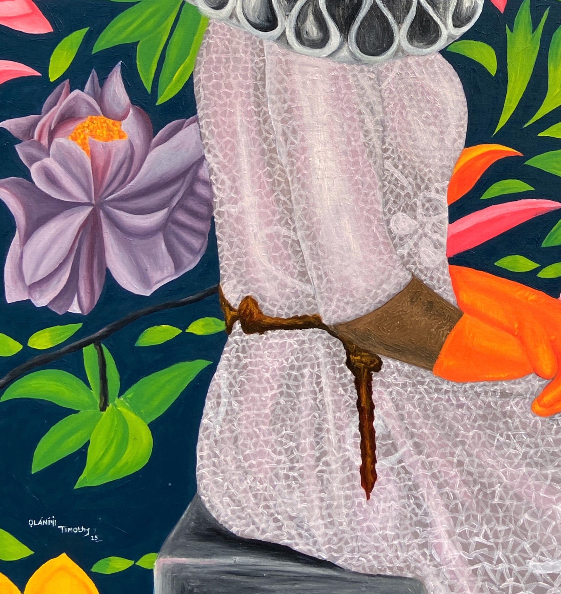 In Her Solace - 21st Century Contemporary, Figurative, Portrait, Women, Modern - Black Figurative Painting by Olaniyi Timothy