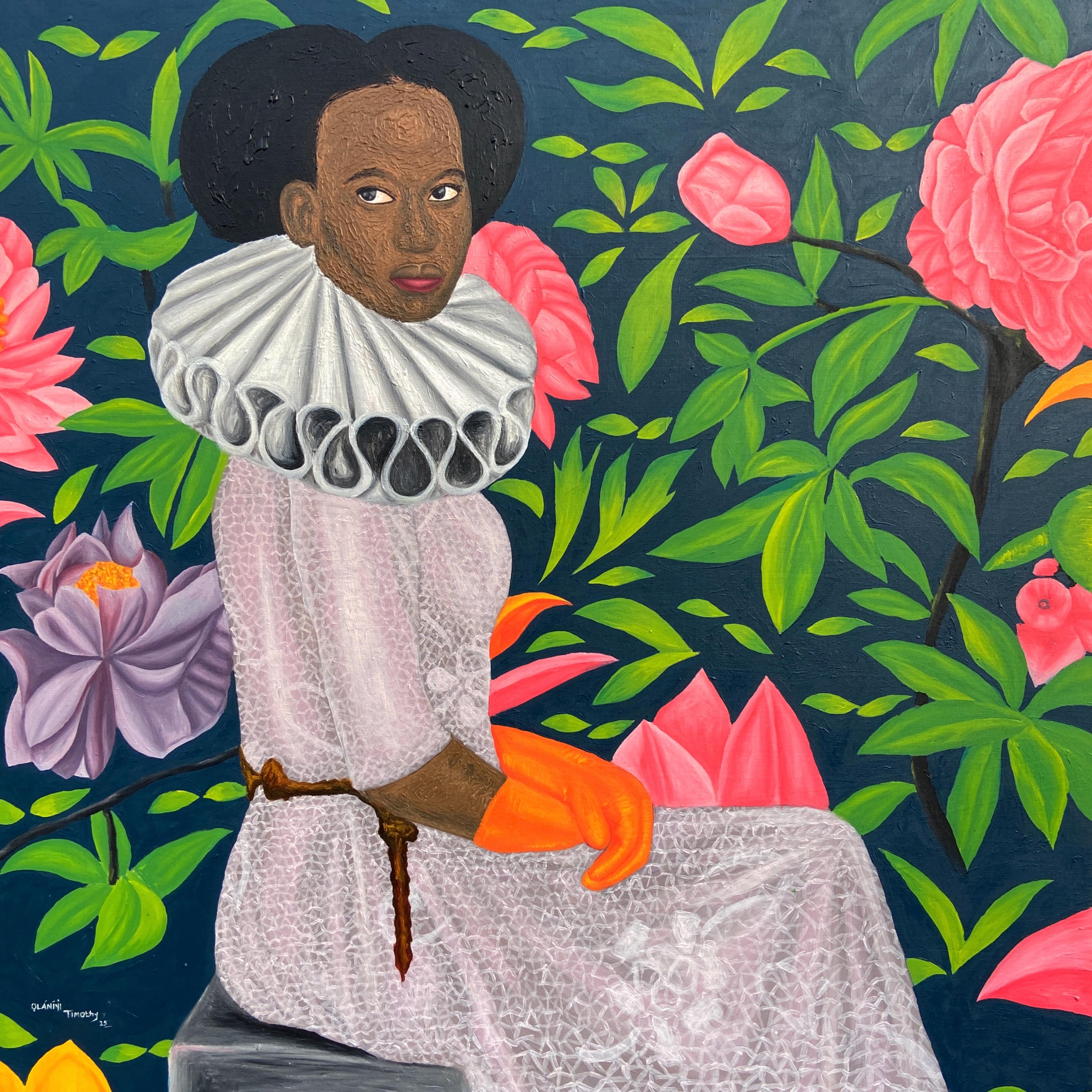 Olaniyi Timothy Figurative Painting - In Her Solace - 21st Century Contemporary, Figurative, Portrait, Women, Modern