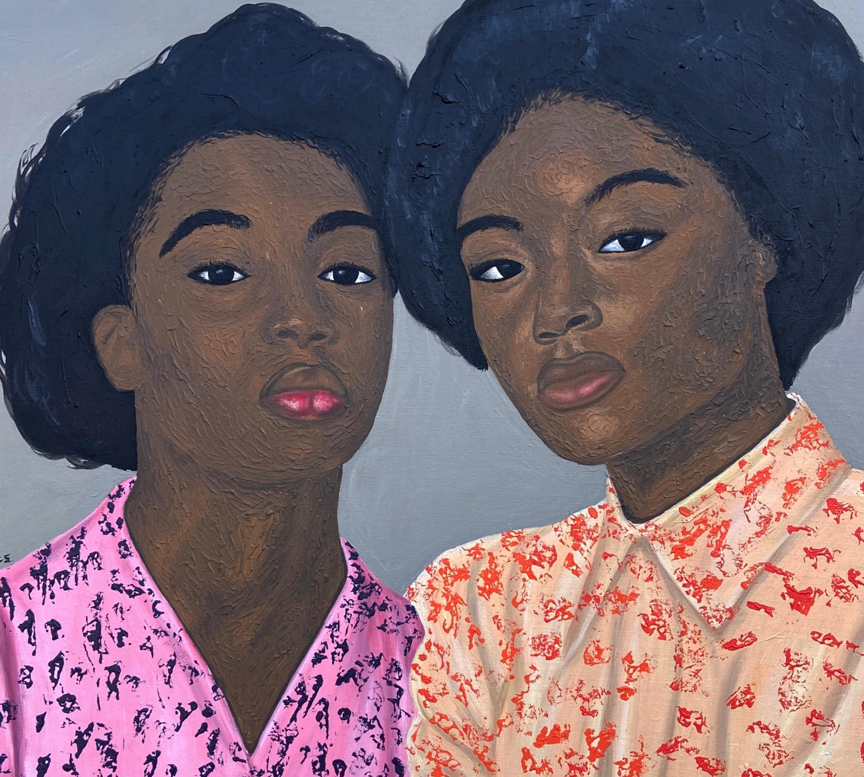 En Quién Confío - Siglo XXI Contemporáneo, Retrato Figurativo, Mujer Moderna - Portrait Painting Gris de Olaniyi Timothy