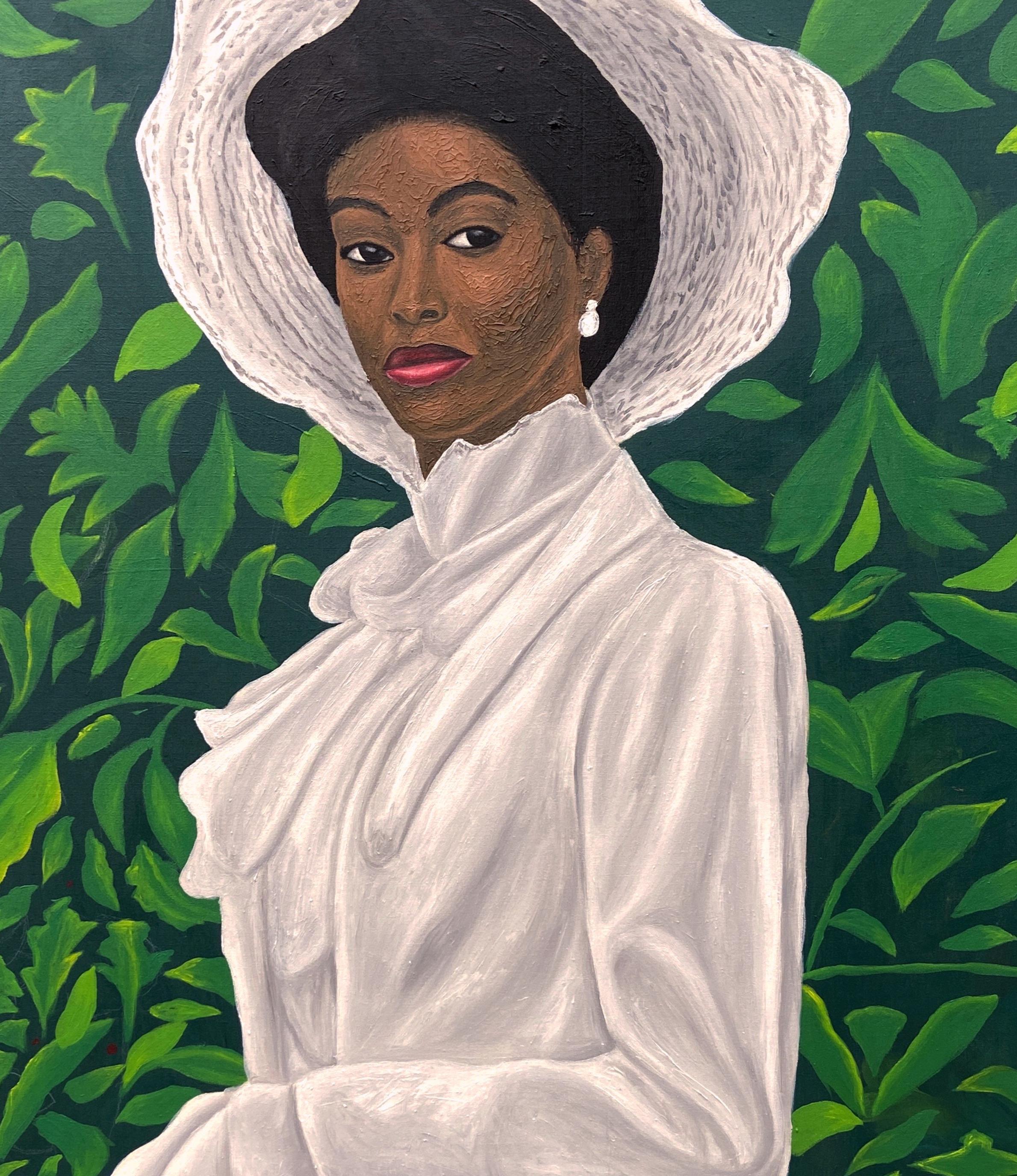 Dama De Blanco 1 - Siglo XXI Contemporáneo, Figurativo, Retrato, Mujer, Moderno - Portrait Painting Negro de Olaniyi Timothy