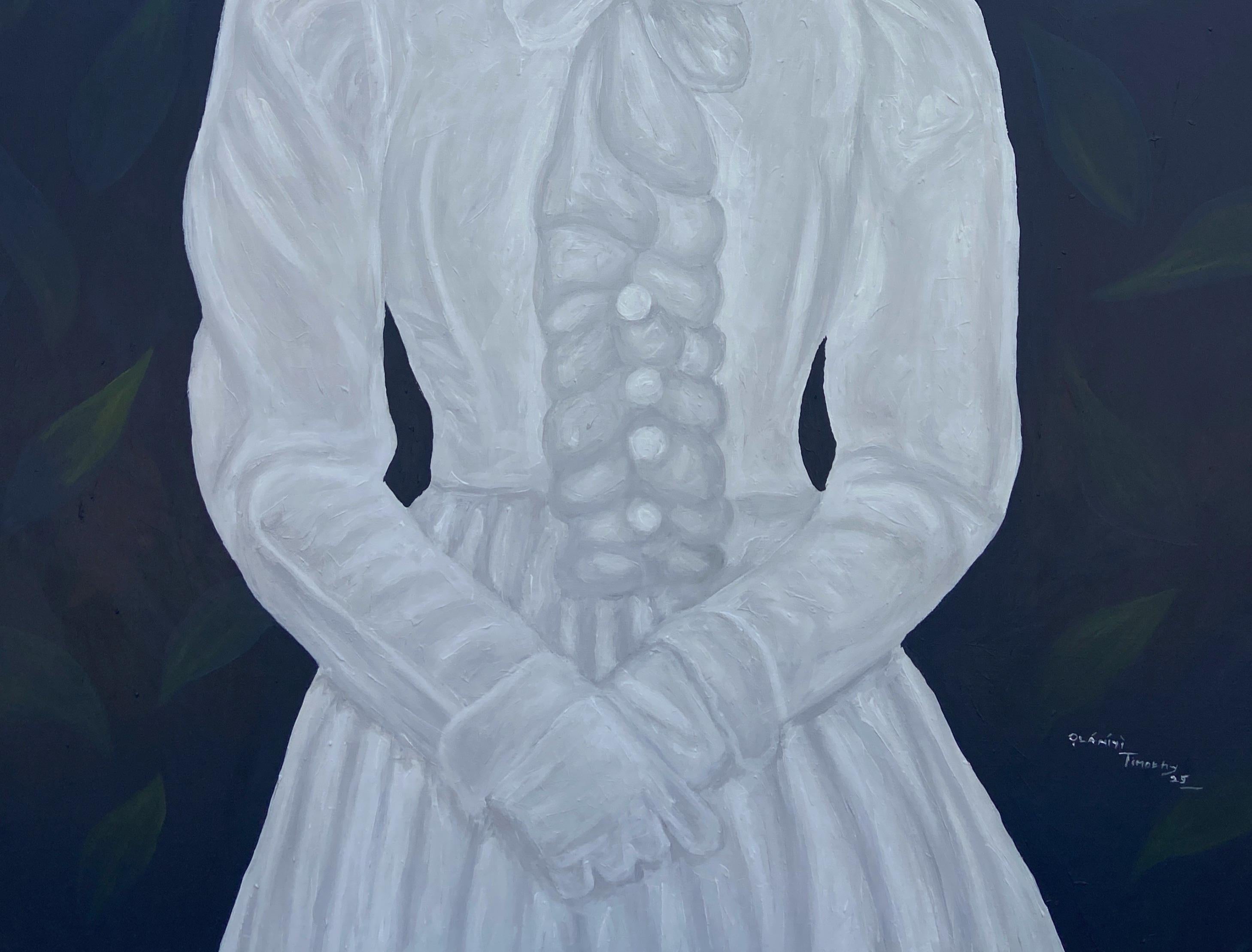 Dama De Blanco 2 - Siglo XXI Contemporáneo, Figurativo, Retrato, Mujer, Moderno - Painting Expresionista de Olaniyi Timothy