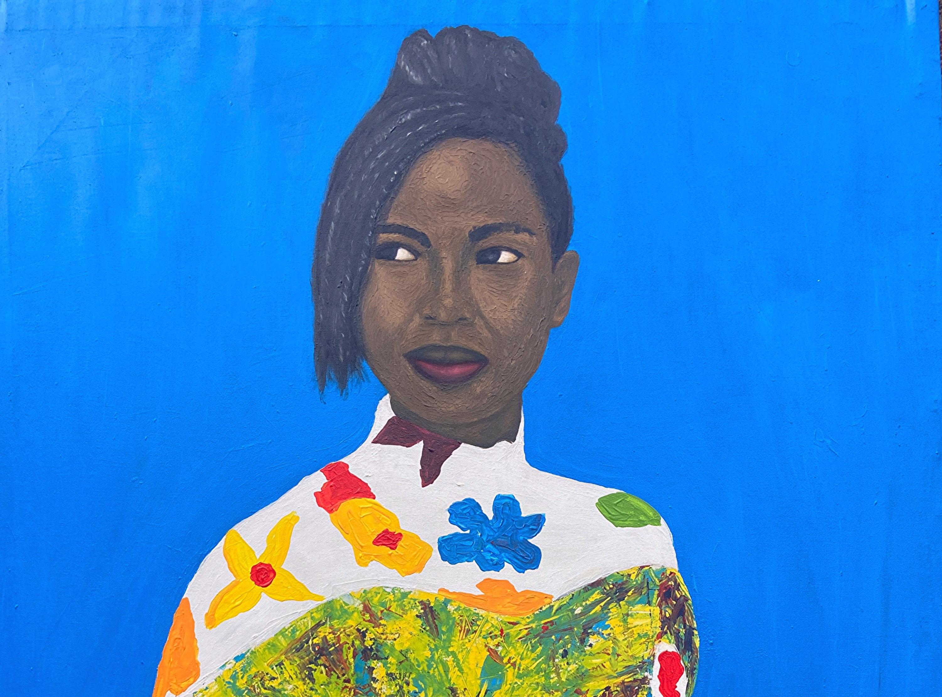 She Deserve the Flower - Contemporaneo del 21° secolo, Ritratto figurativo, Floreale - Painting di Olaniyi Timothy