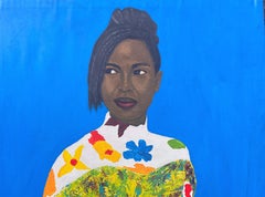 She Deserve the Flower - 21st Century Contemporary, Figurative Portrait, Floral