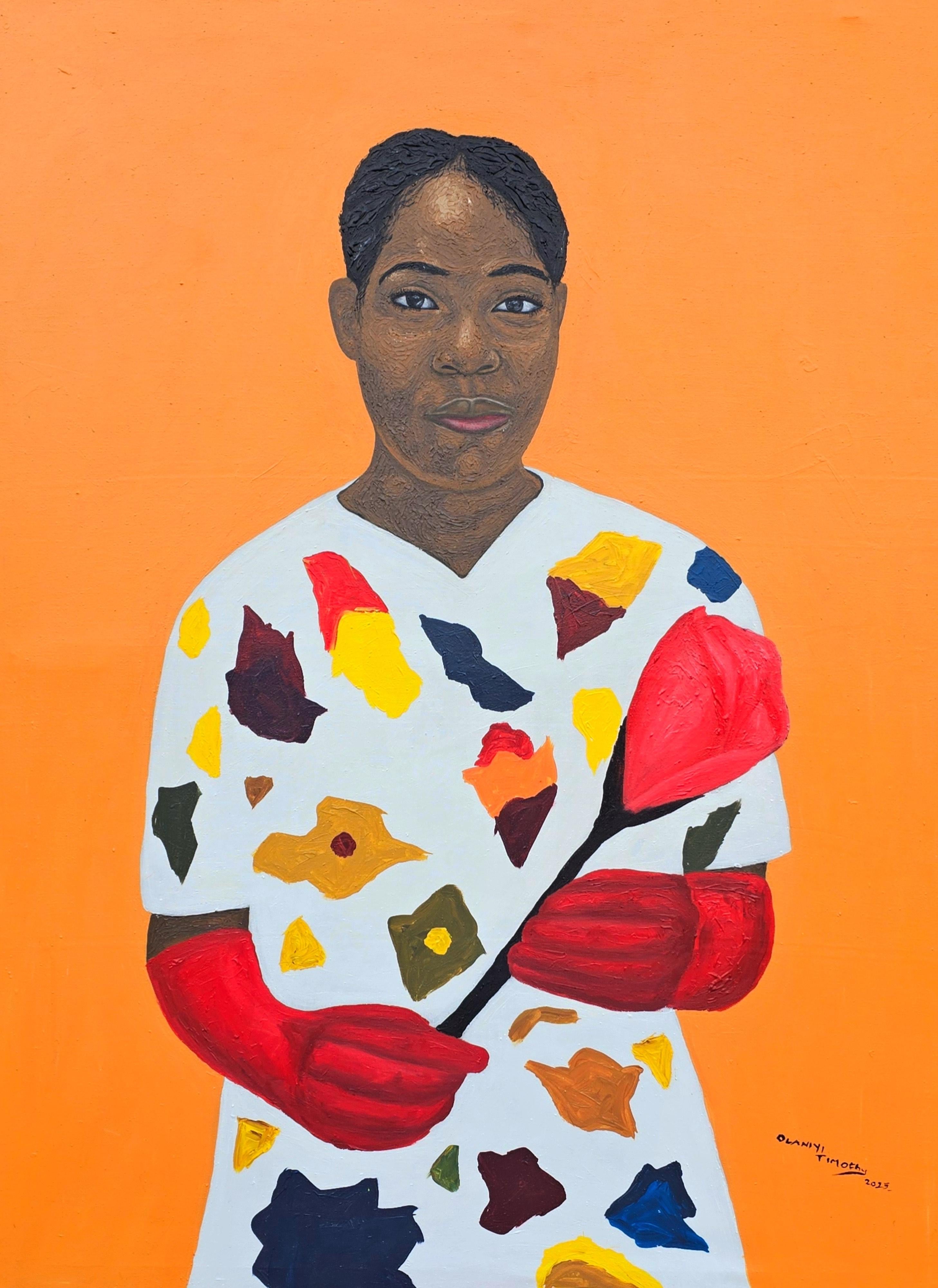 Figurative Painting de Olaniyi Timothy - Ella Merece Sus Flores 2 - Siglo XXI Contemporáneo, Figurativo, Mujer Moderna